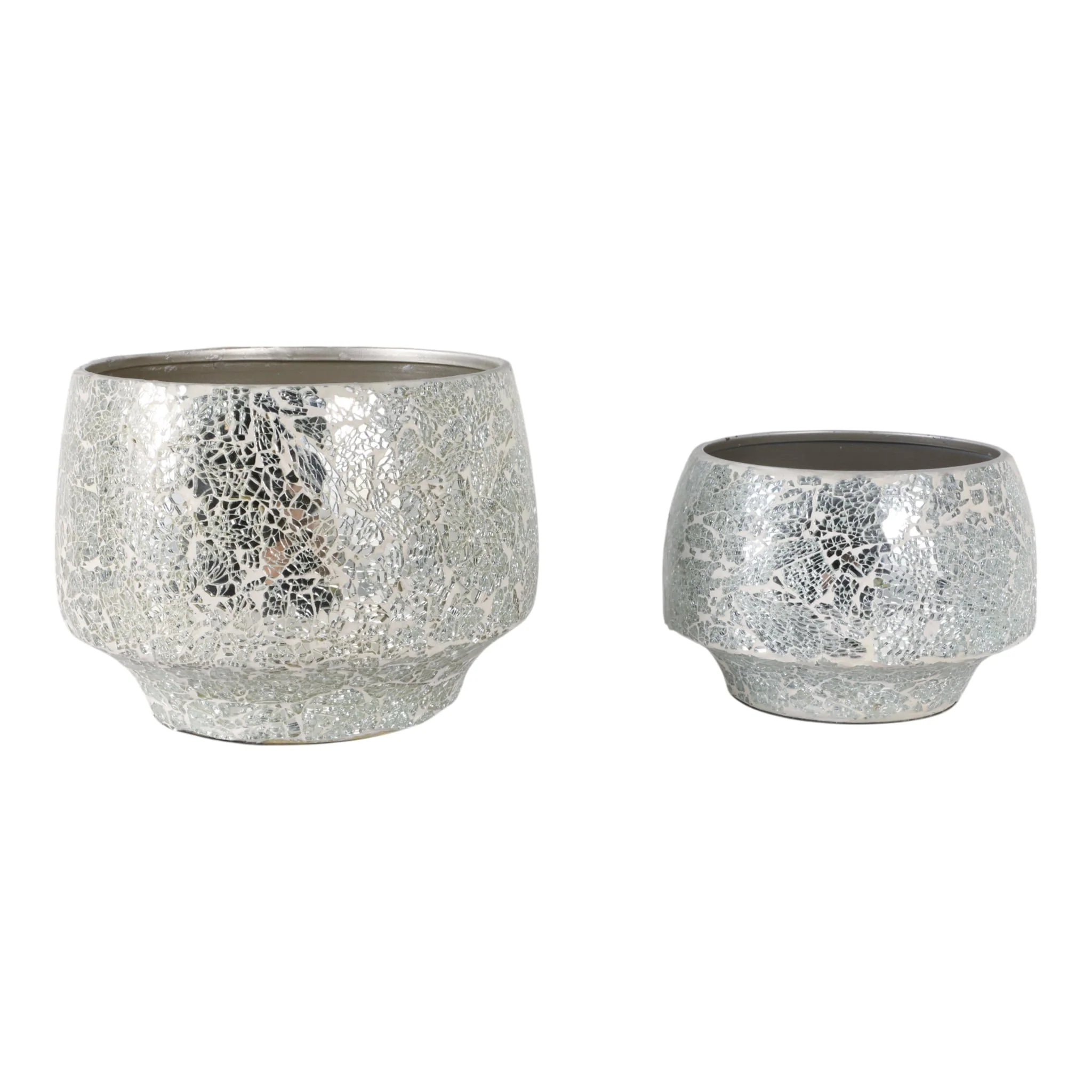 S/2 9/11" Curved Crackle Mosaic Planter, Silver - Image 2