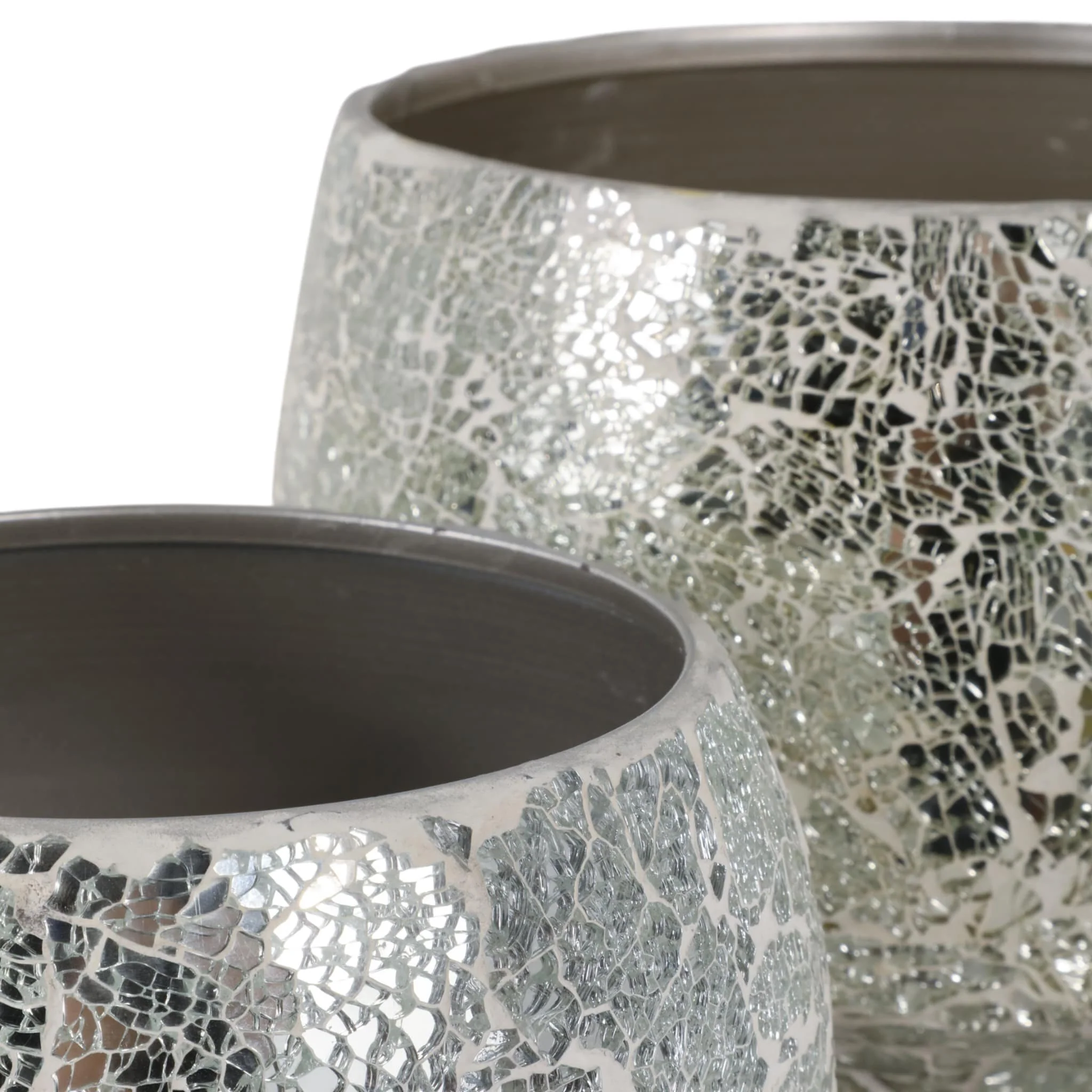 S/2 9/11" Curved Crackle Mosaic Planter, Silver - Image 5
