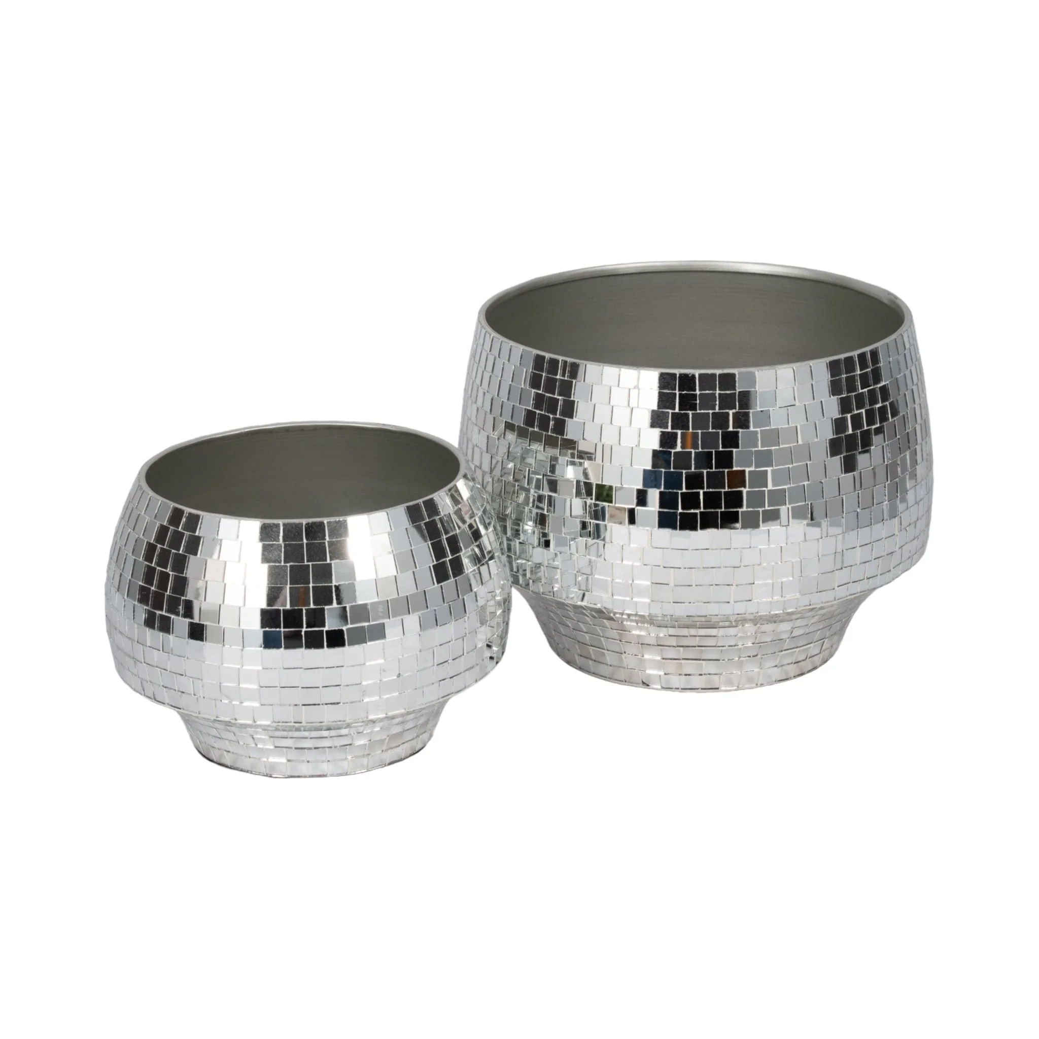 S/2 9/11" Curved Disco Mosaic Planter, Silver - Image 3