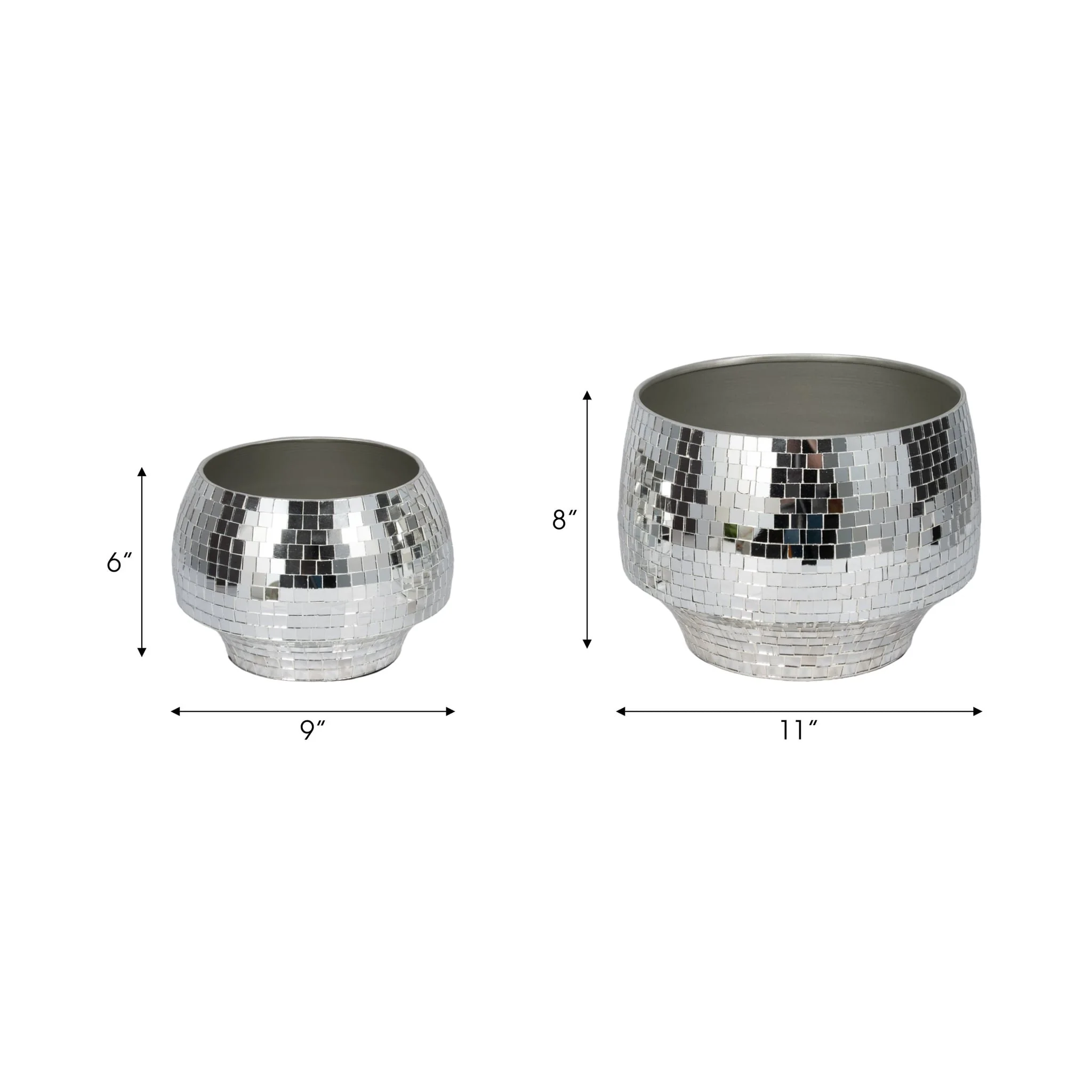 S/2 9/11" Curved Disco Mosaic Planter, Silver - Image 6
