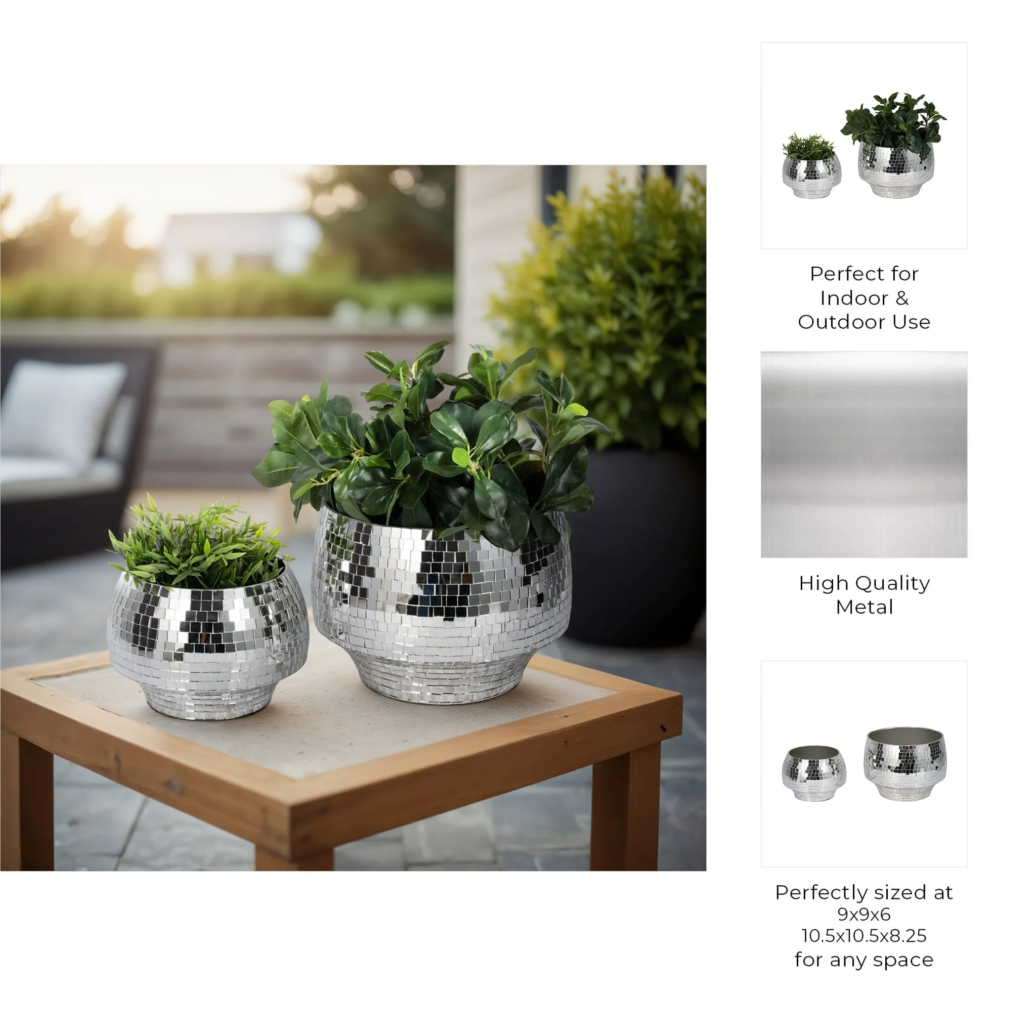 S/2 9/11" Curved Disco Mosaic Planter, Silver - Image 7