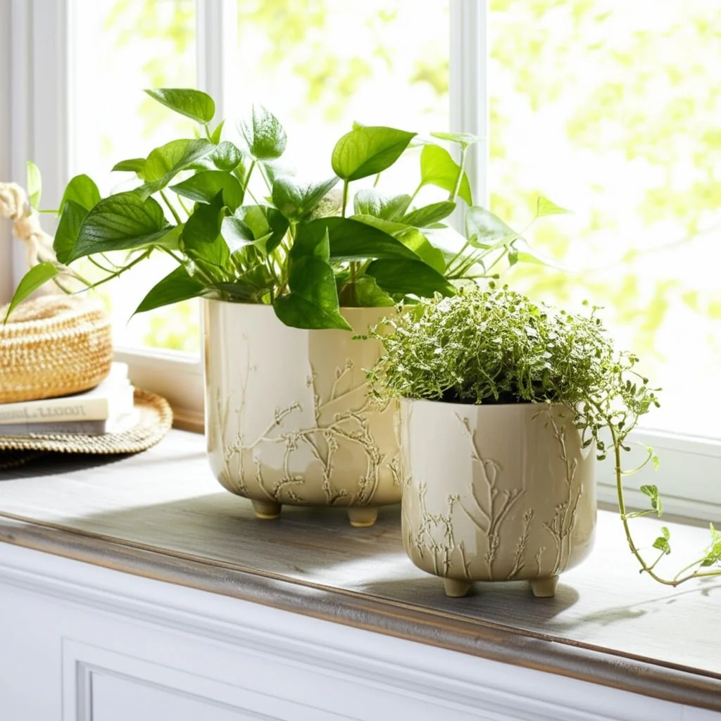 S/2 9/11" Flower Branches Planters, Cream - Image 11