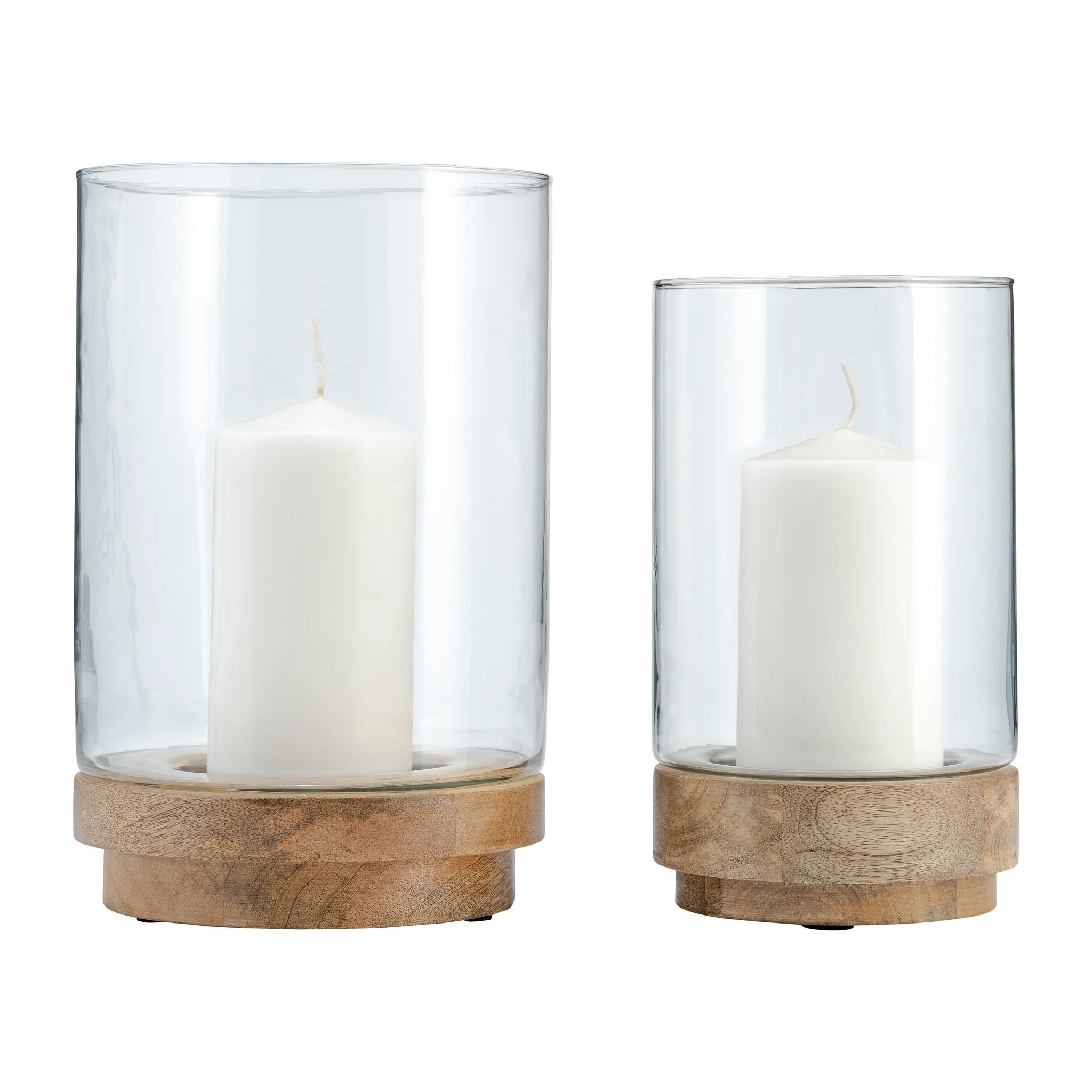 S/2, 9/11" Hurricane Candle Holder On Wood Base, N - Image 3
