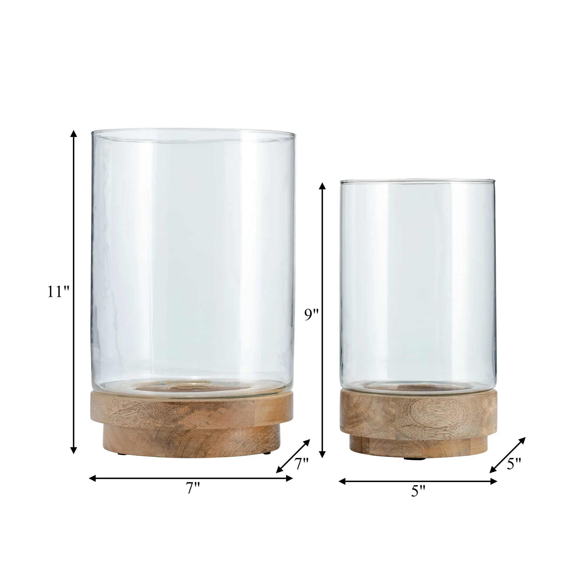 S/2, 9/11" Hurricane Candle Holder On Wood Base, N - Image 6