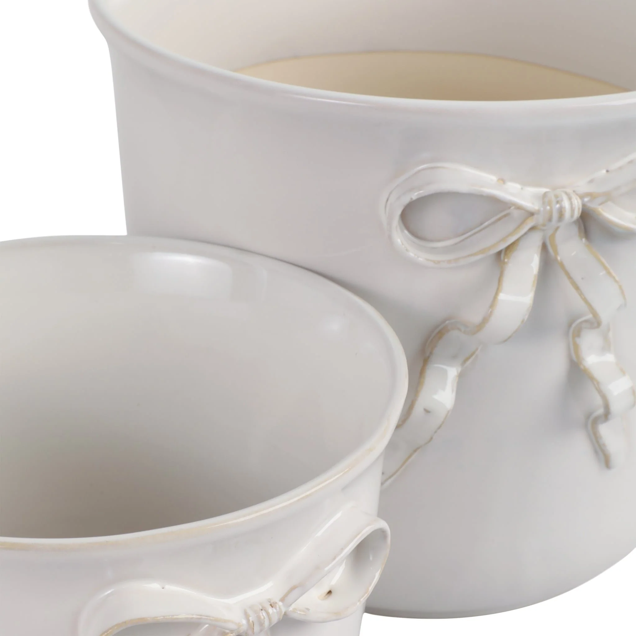 S/2 9/11" Pretty Bow Planters, White - Image 3
