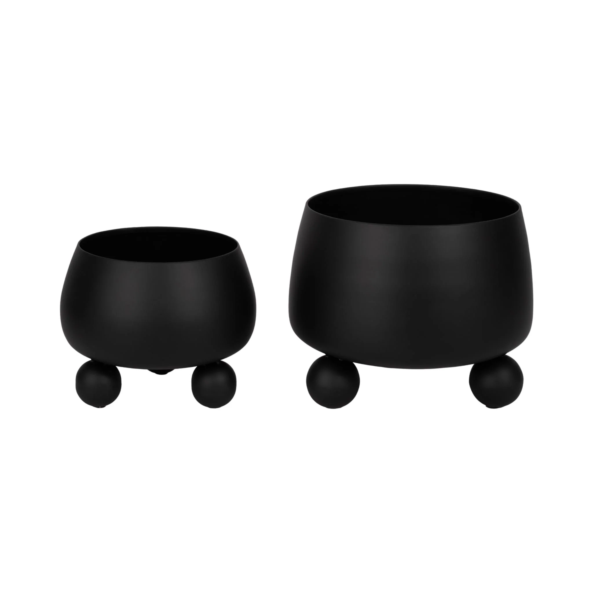 S/2 9/11" Round Metal Planters With Ball Feet, Blk - Image 2