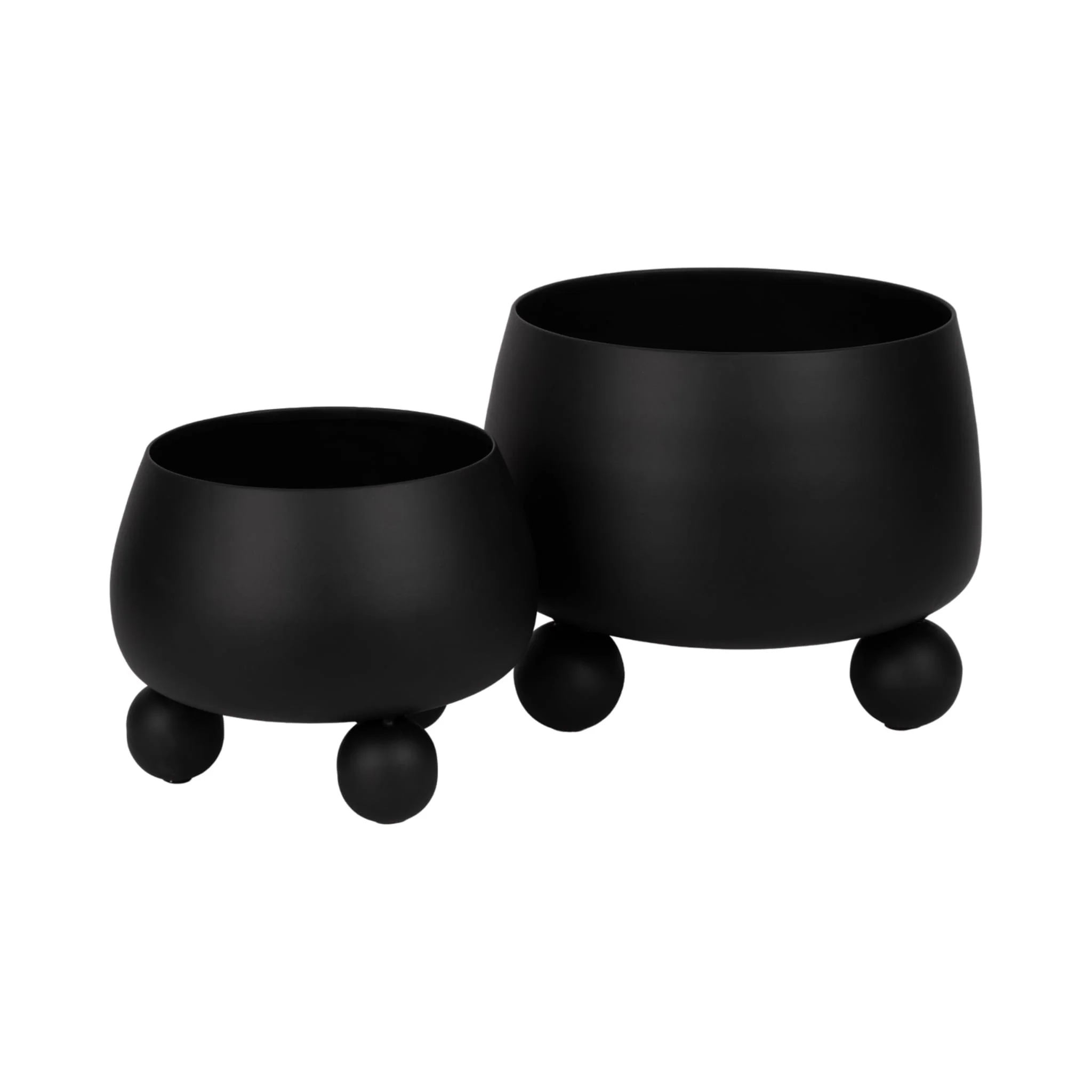 S/2 9/11" Round Metal Planters With Ball Feet, Blk - Image 3