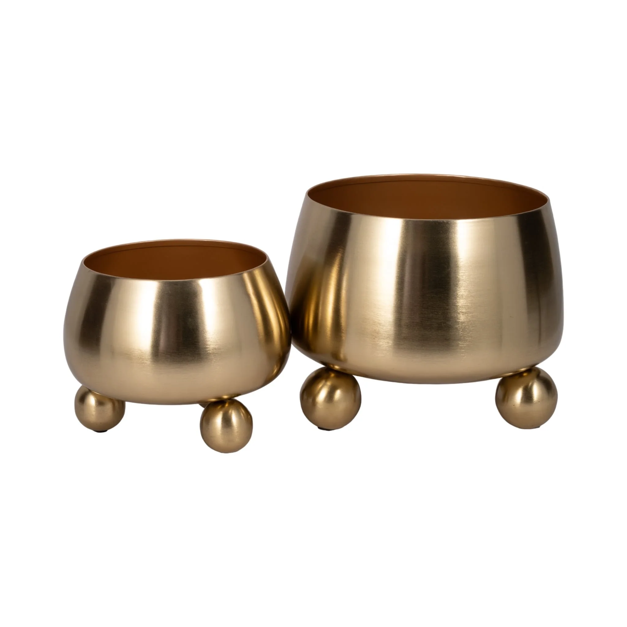 S/2 9/11" Round Metal Planters With Ball Feet, Gld - Image 3