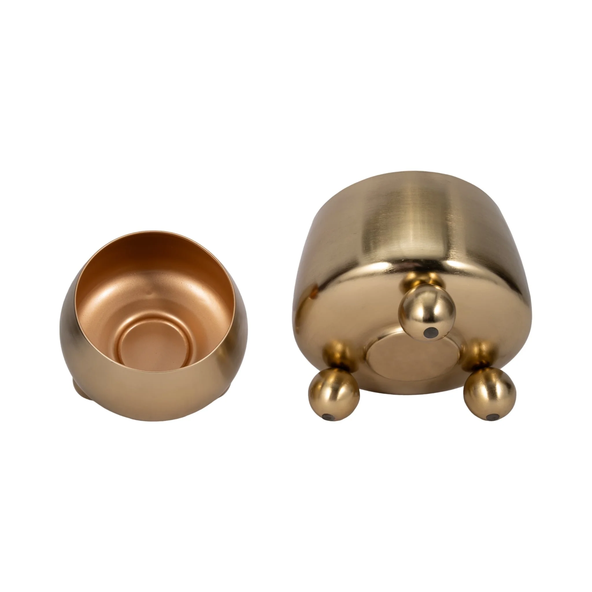 S/2 9/11" Round Metal Planters With Ball Feet, Gld - Image 5