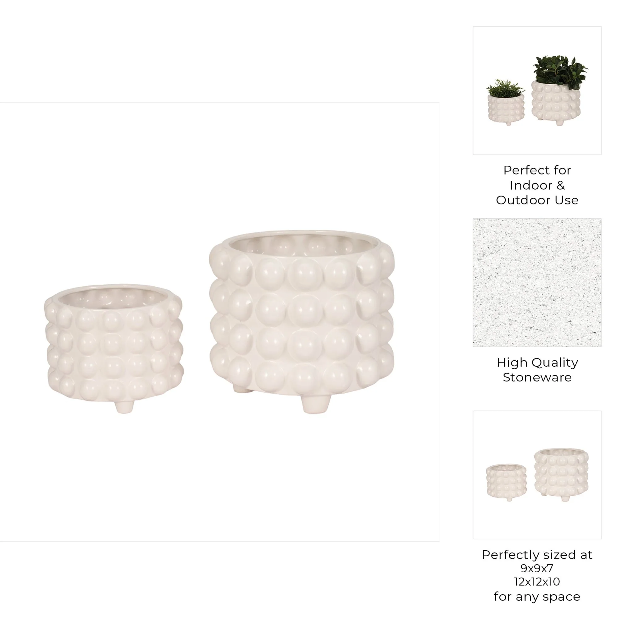 S/2 9/12" Bubble Planters, White - Image 7