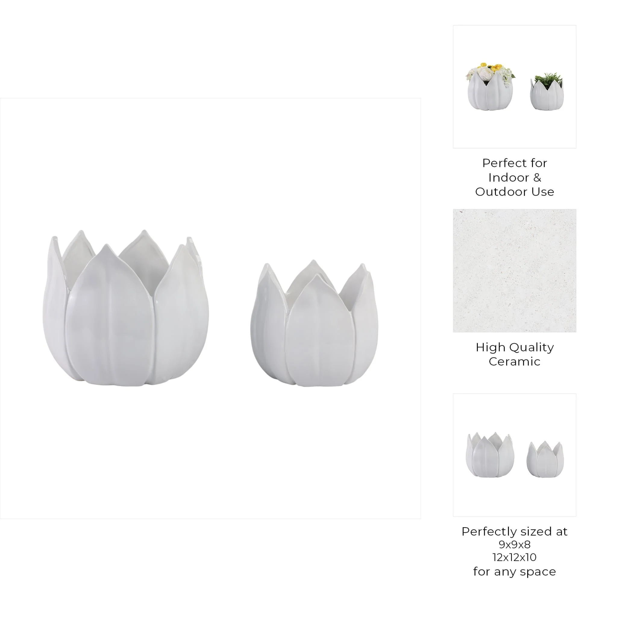 S/2 9/12" Petal Planters, White - Image 8