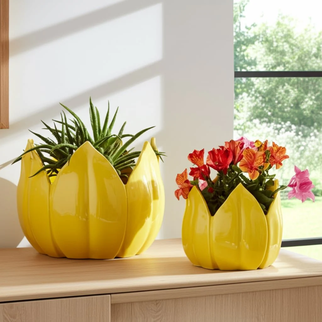 S/2 9/12" Petal Planters, Yellow - Image 10