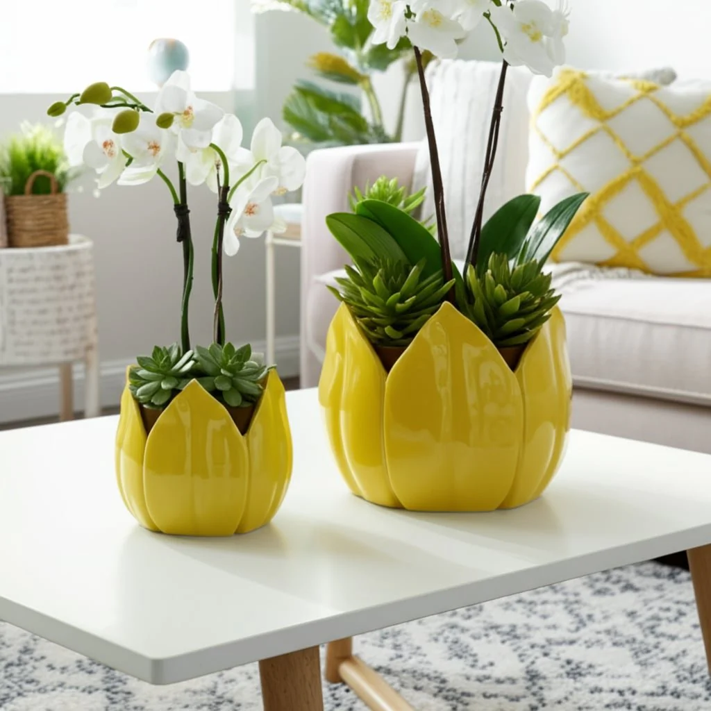 S/2 9/12" Petal Planters, Yellow - Image 9