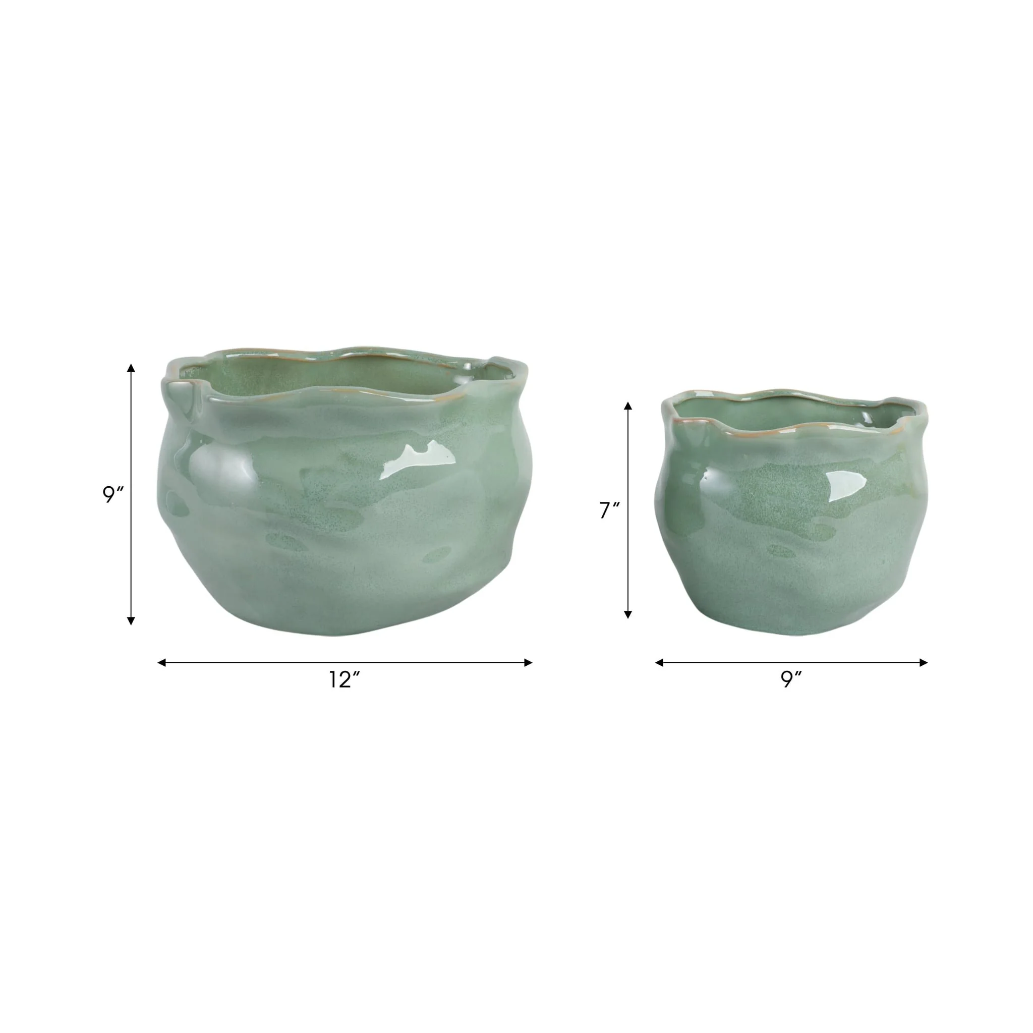 S/2 9/12" Round Wavy Edge Planters, Sage Green - Image 8