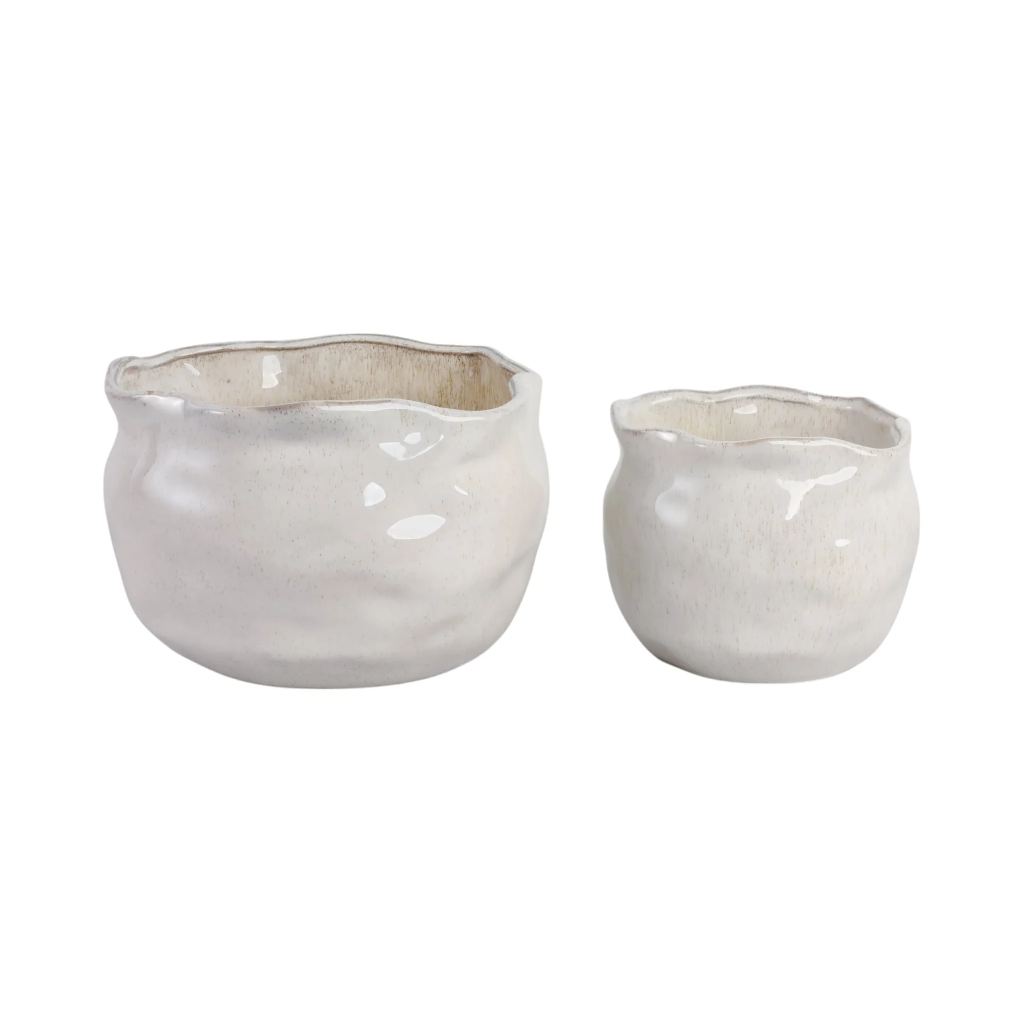 S/2 9/12" Round Wavy Edge Planters, White - Image 3