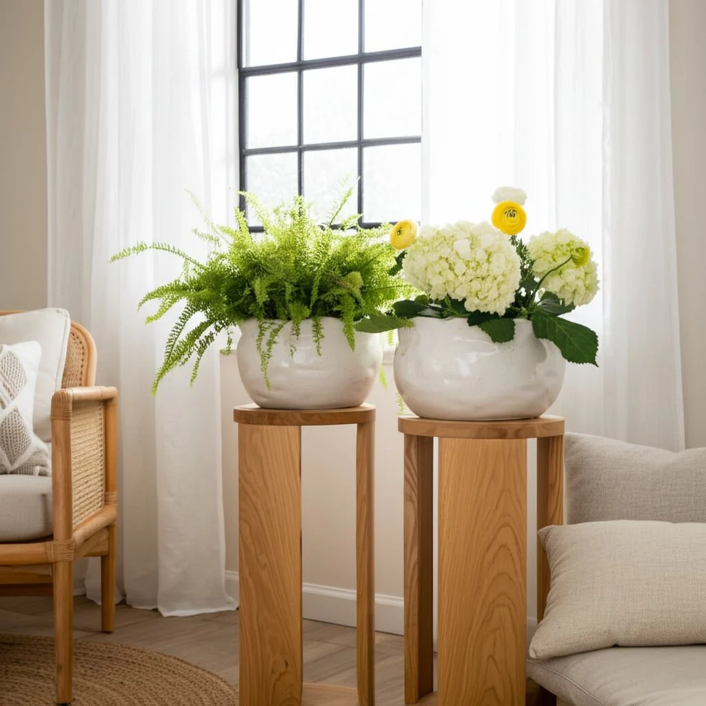 S/2 9/12" Round Wavy Edge Planters, White - Image 9