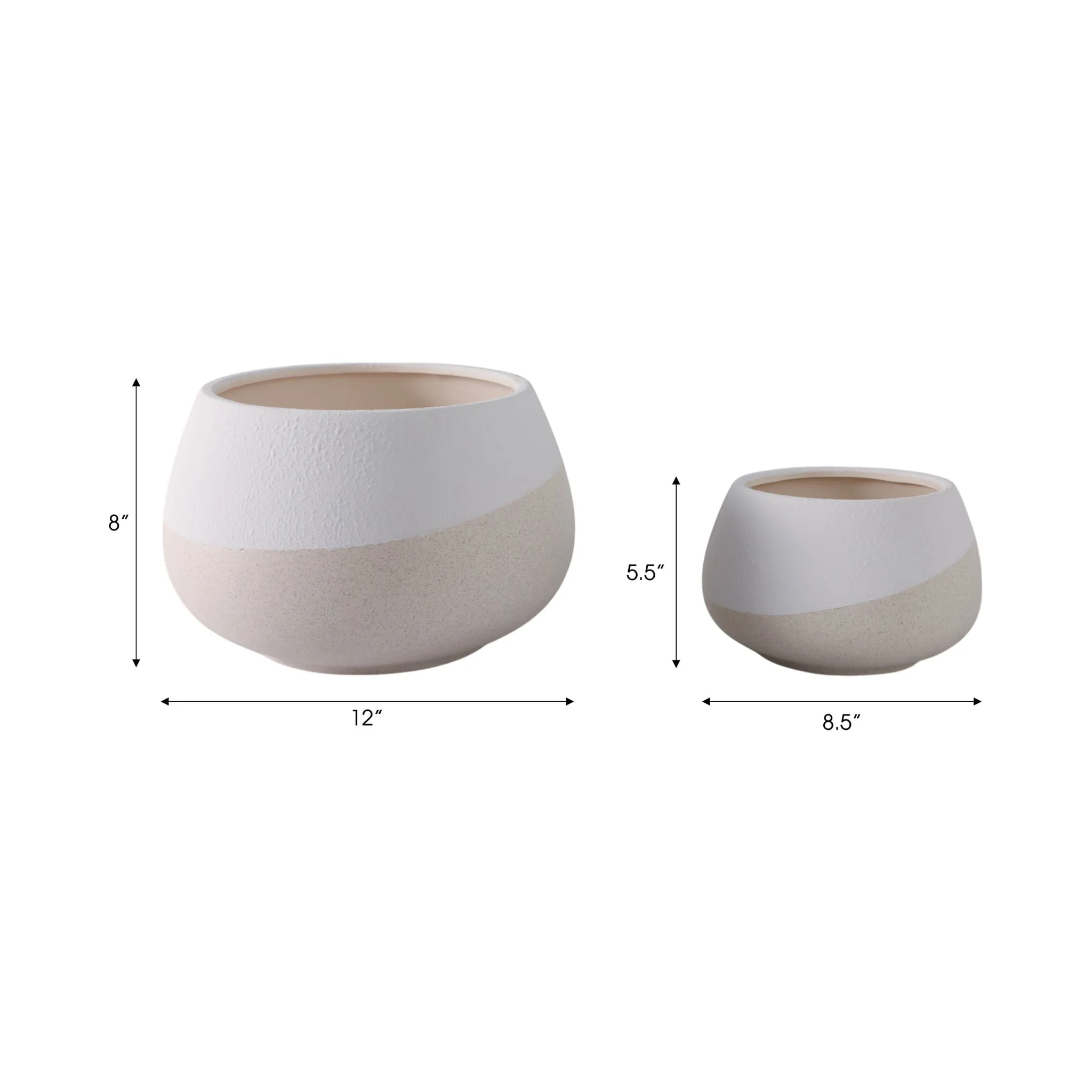 S/2 9/12" Textured Half-dipped Planters,wht/tan - Image 8