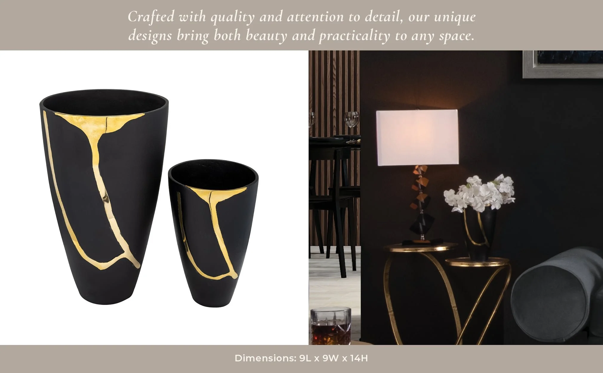 S/2 9/14", Metal  Cracked Design  Vases, Brass/cha - Image 16
