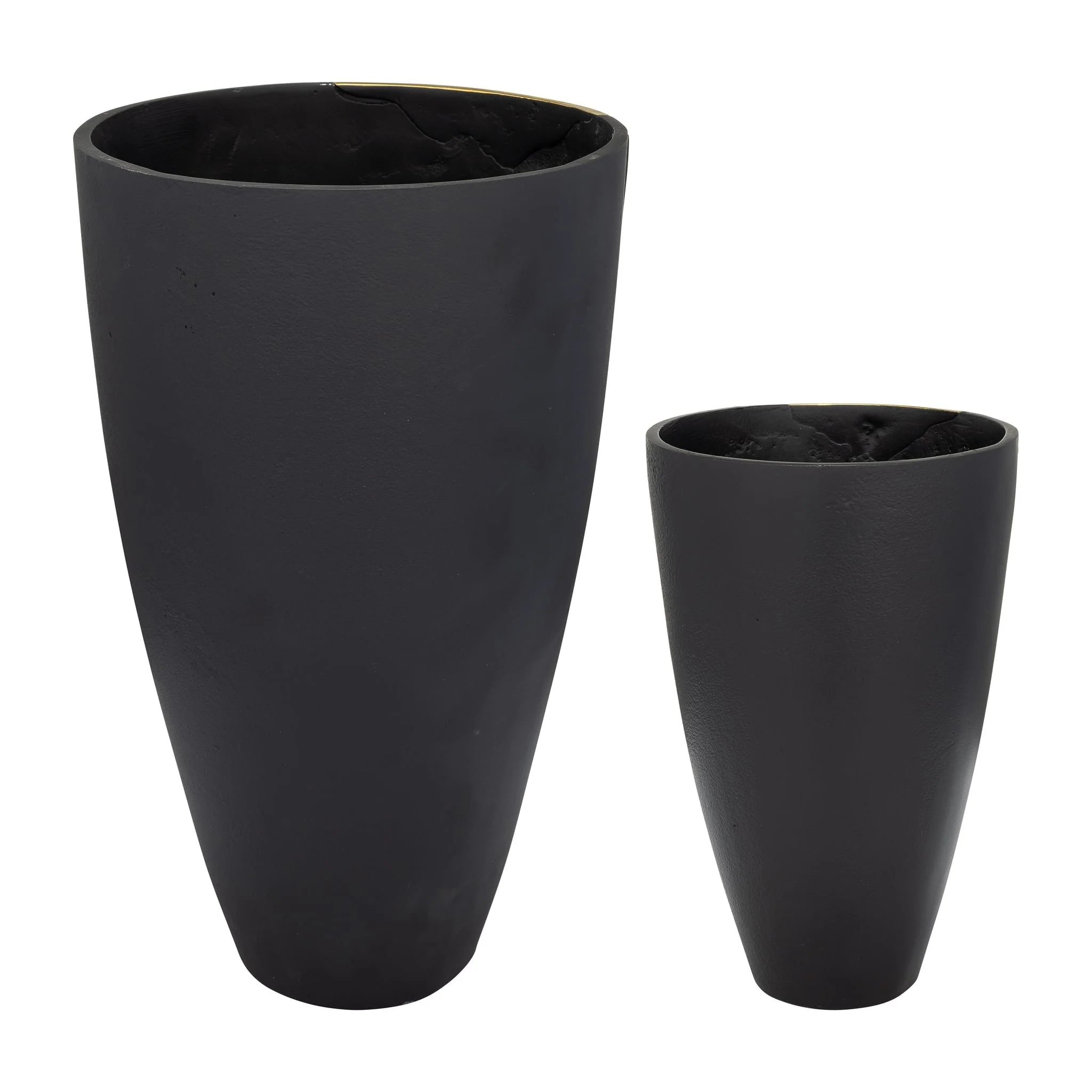 S/2 9/14", Metal  Cracked Design  Vases, Brass/cha - Image 4