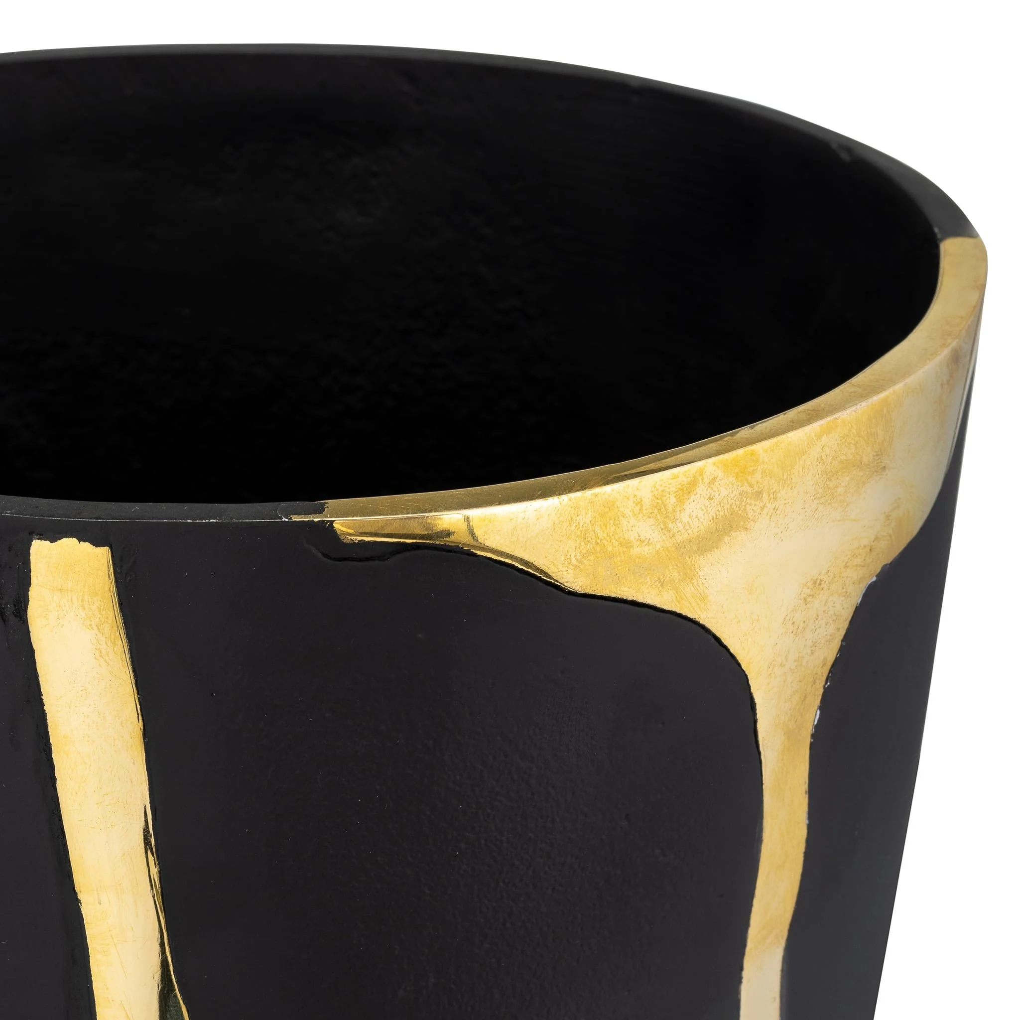 S/2 9/14", Metal  Cracked Design  Vases, Brass/cha - Image 5