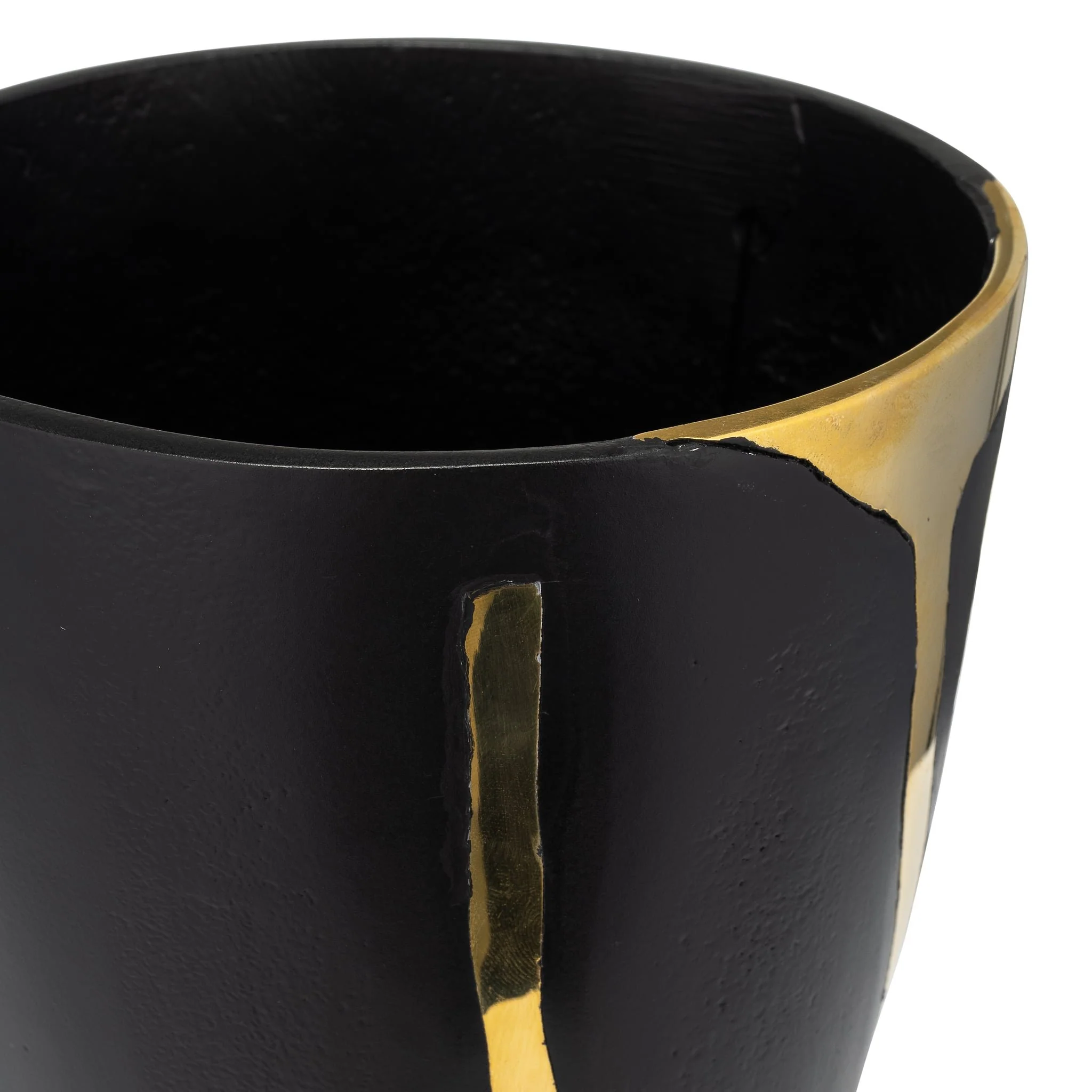 S/2 9/14", Metal  Cracked Design  Vases, Brass/cha - Image 6