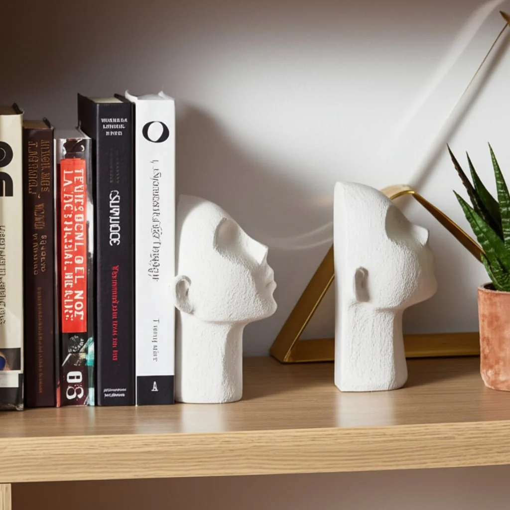 S/2 9" Textured Head Up Bookends, White - Image 10