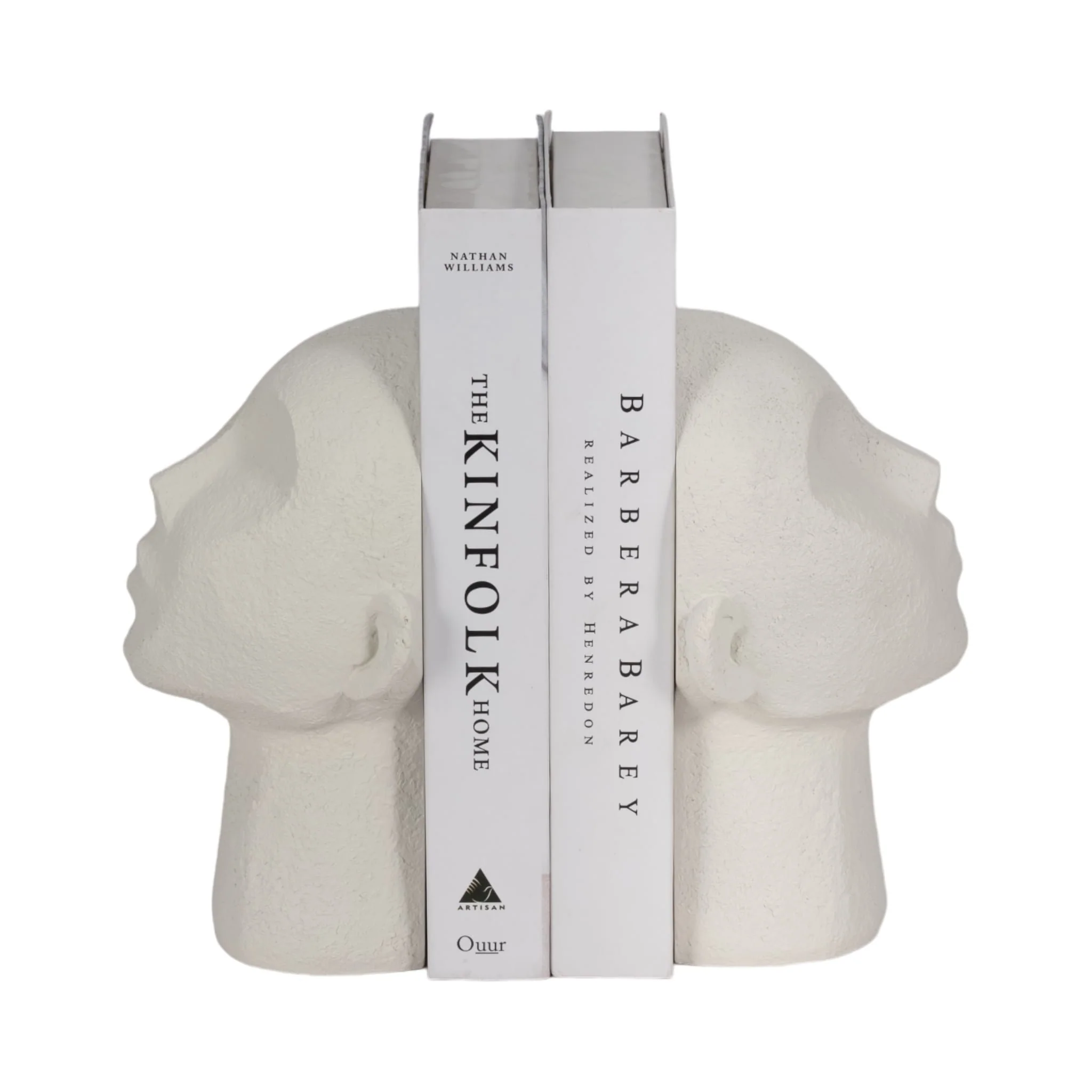 S/2 9" Textured Head Up Bookends, White - Image 2