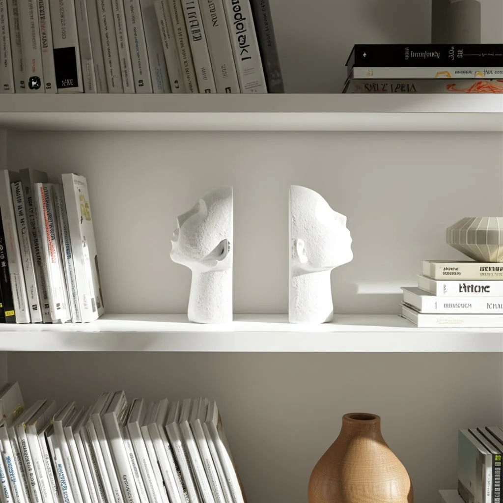 S/2 9" Textured Head Up Bookends, White - Image 9