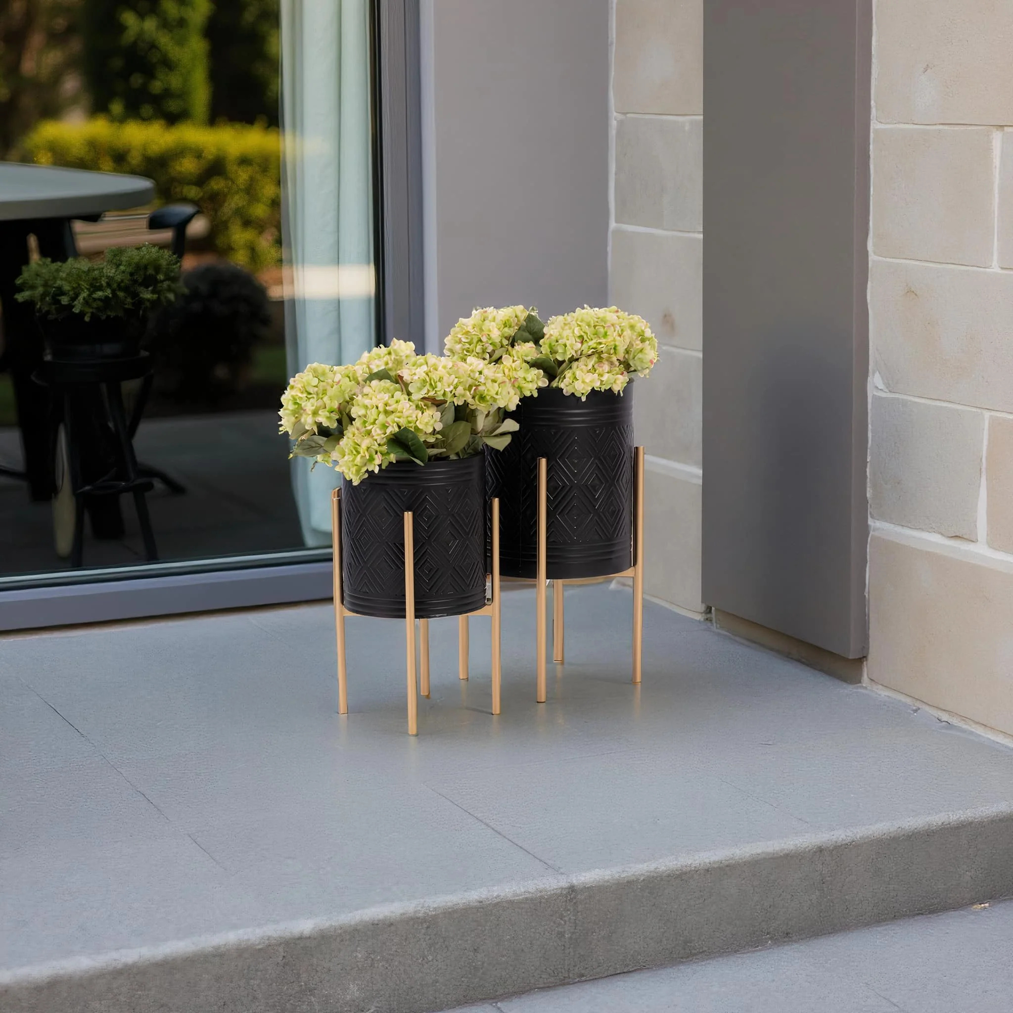 S/2 Aztec Planter On Metal Stand, Black/gold - Image 10