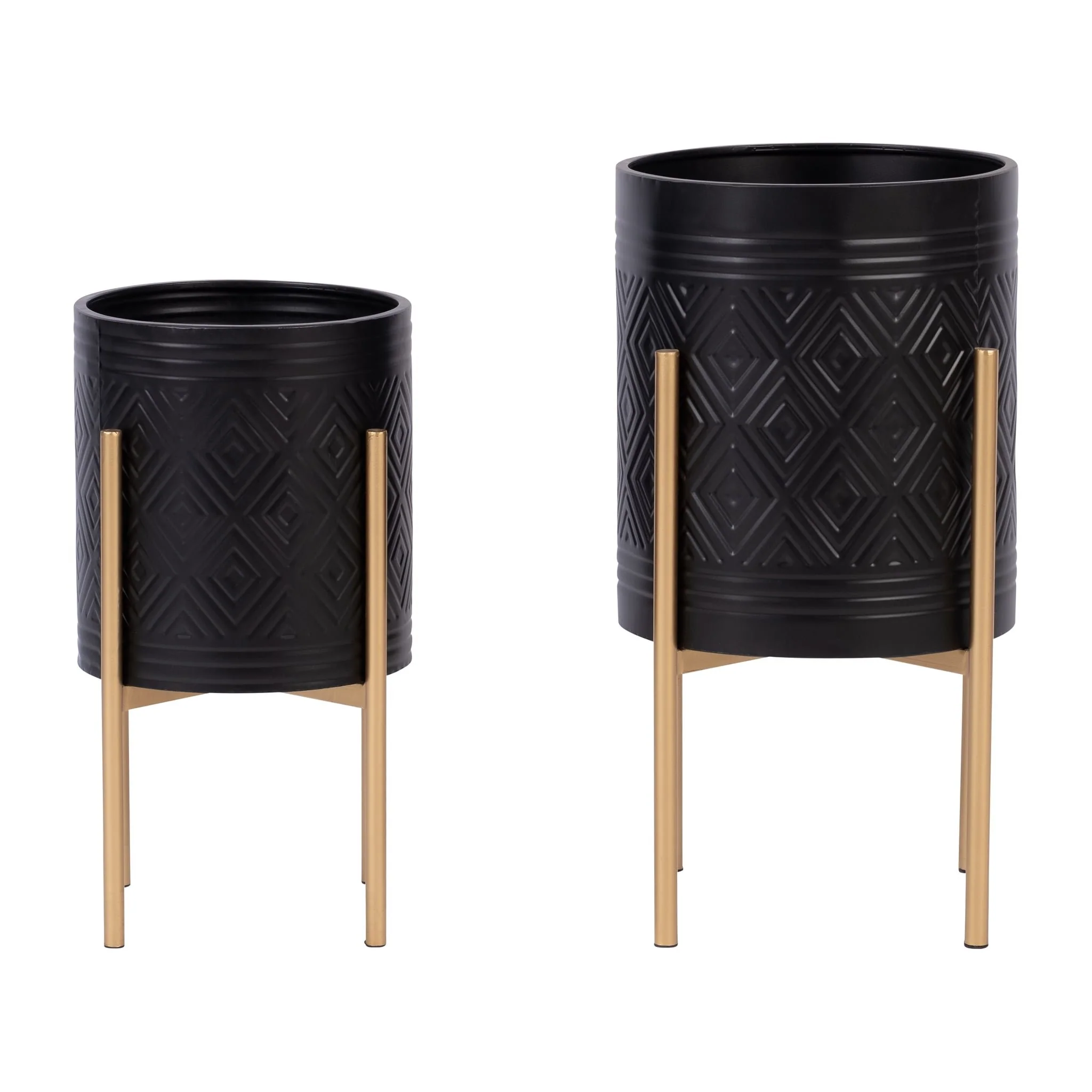 S/2 Aztec Planter On Metal Stand, Black/gold - Image 3