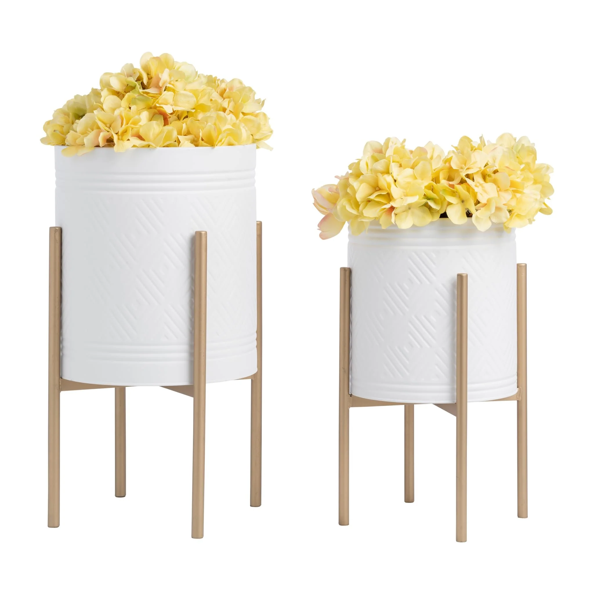 S/2 Aztec Planter On Metal Stand, White/gold - Image 2