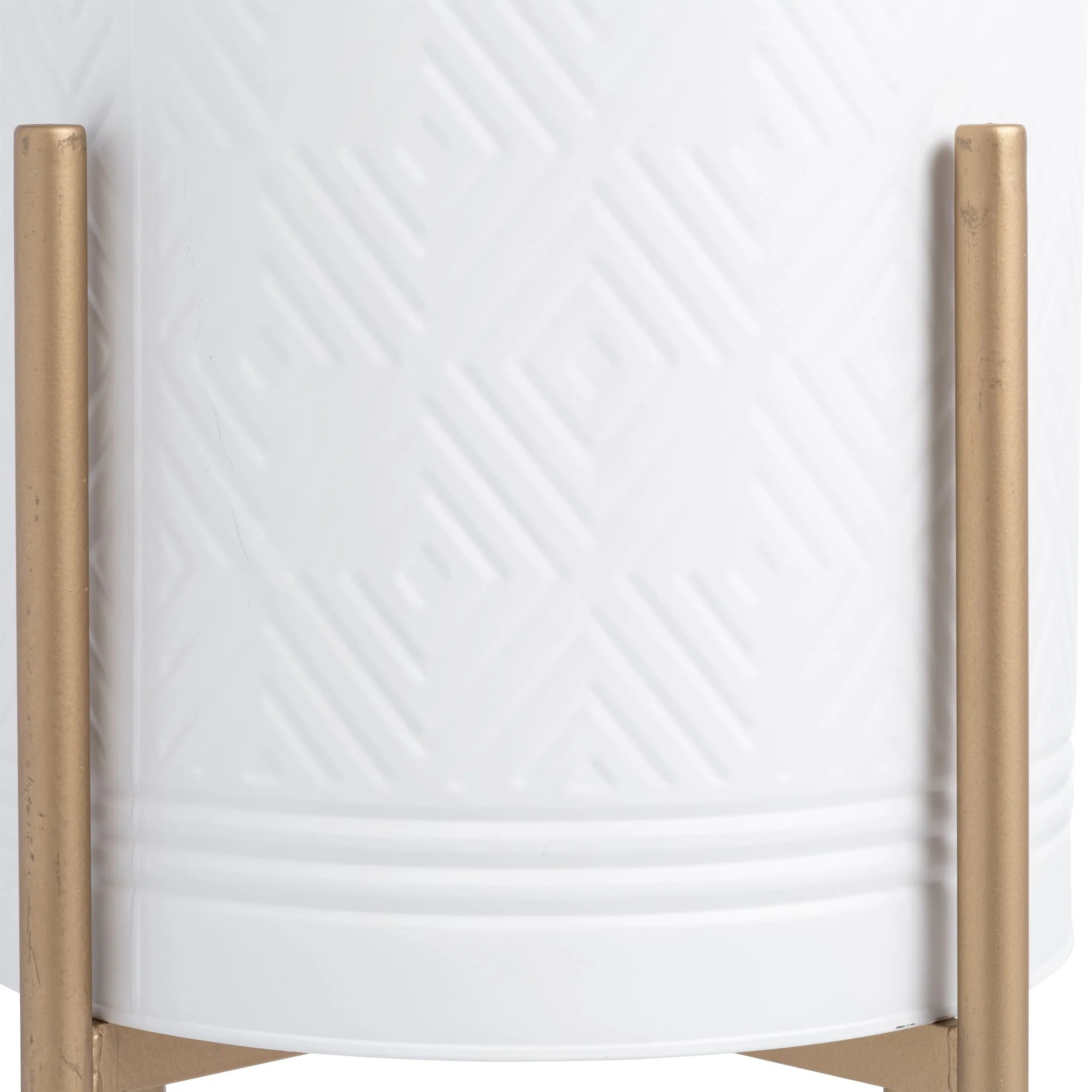 S/2 Aztec Planter On Metal Stand, White/gold - Image 4