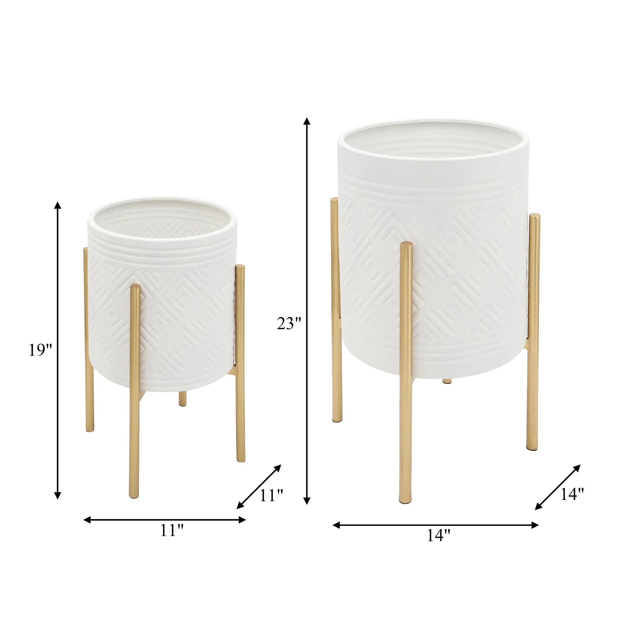 S/2 Aztec Planter On Metal Stand, White/gold - Image 8