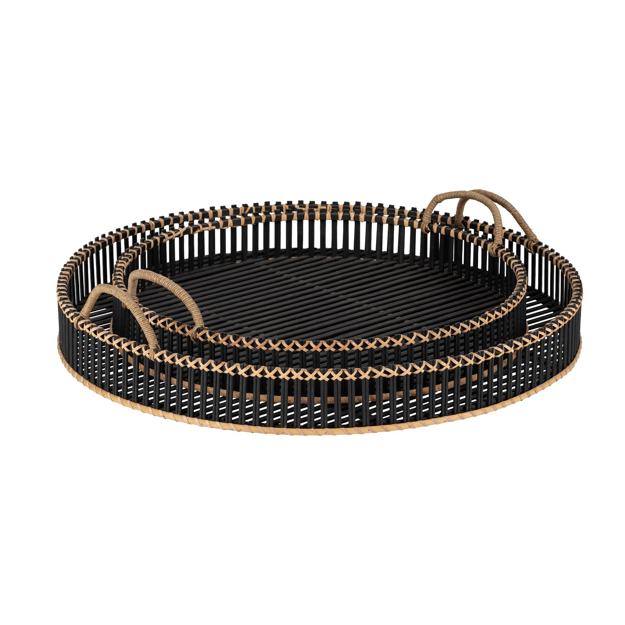 S/2 Bamboo 24/30" Round Trays, Black - Image 2