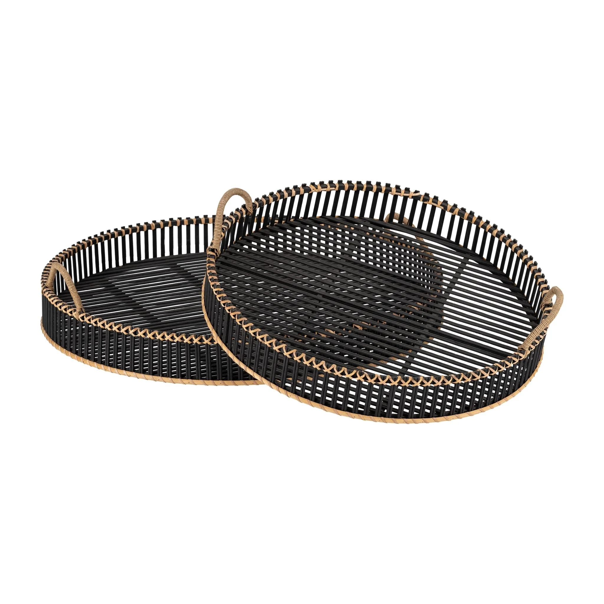 S/2 Bamboo 24/30" Round Trays, Black - Image 4