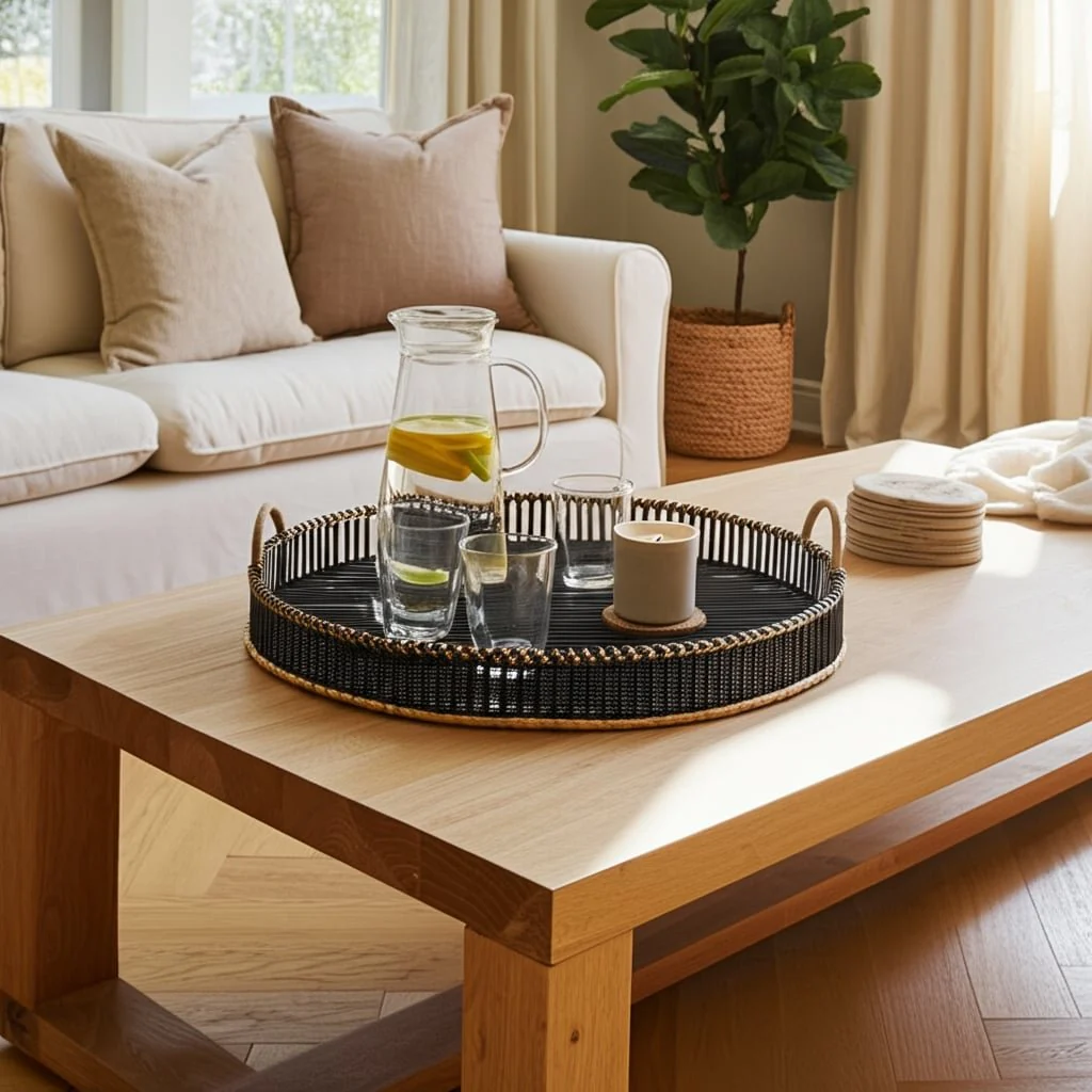 S/2 Bamboo 24/30" Round Trays, Black - Image 9