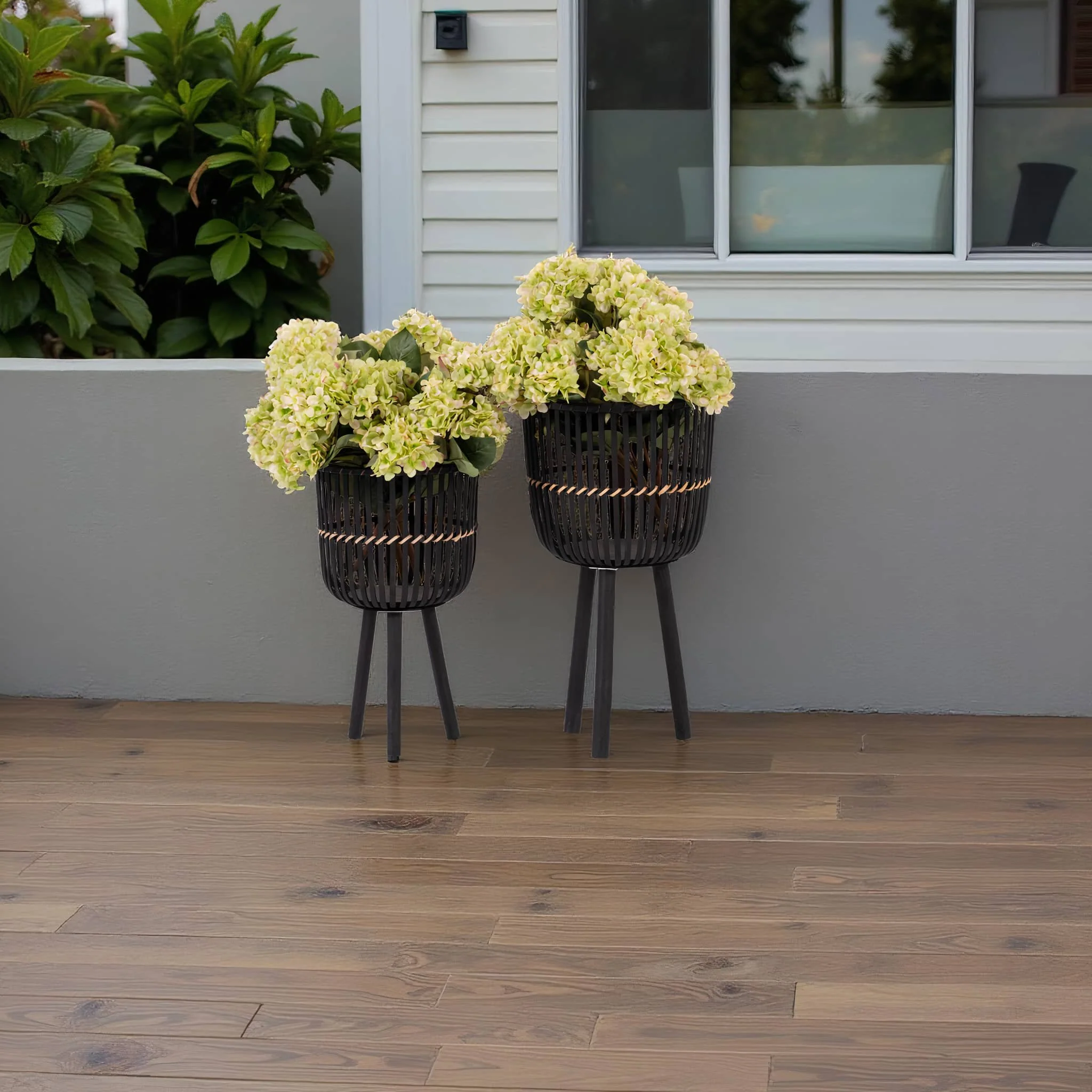 S/2 Bamboo Footed Planters 10/12", Black - Image 11