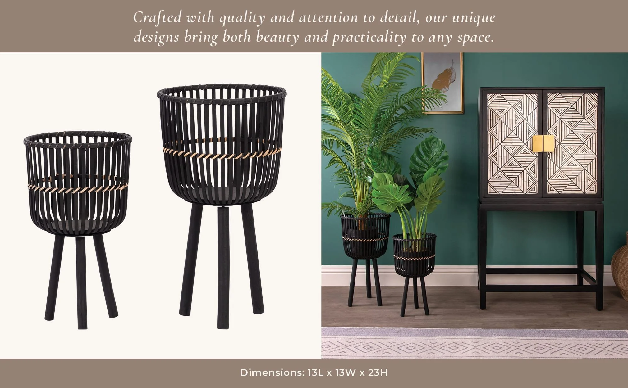 S/2 Bamboo Footed Planters 10/12", Black - Image 15