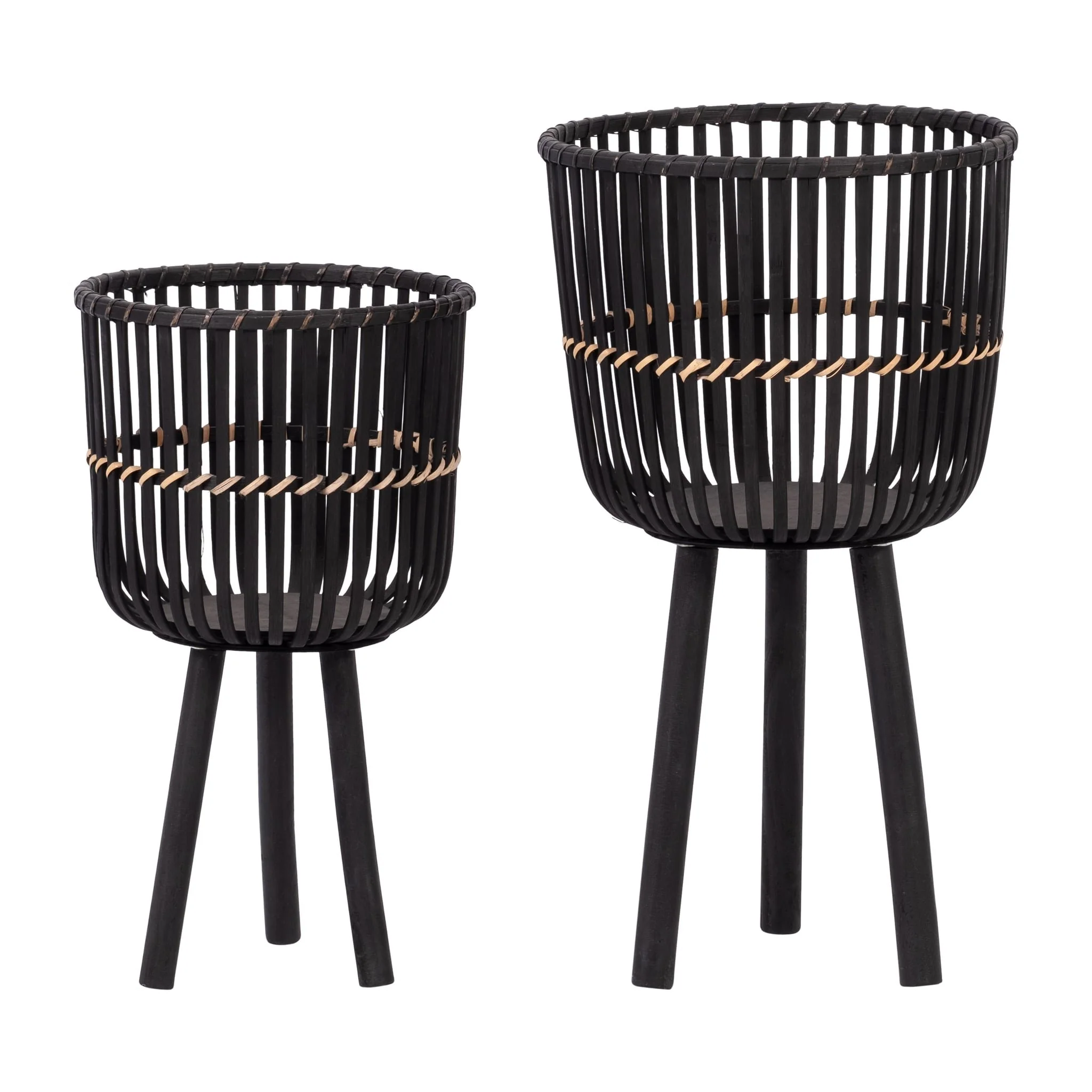 S/2 Bamboo Footed Planters 10/12", Black - Image 2