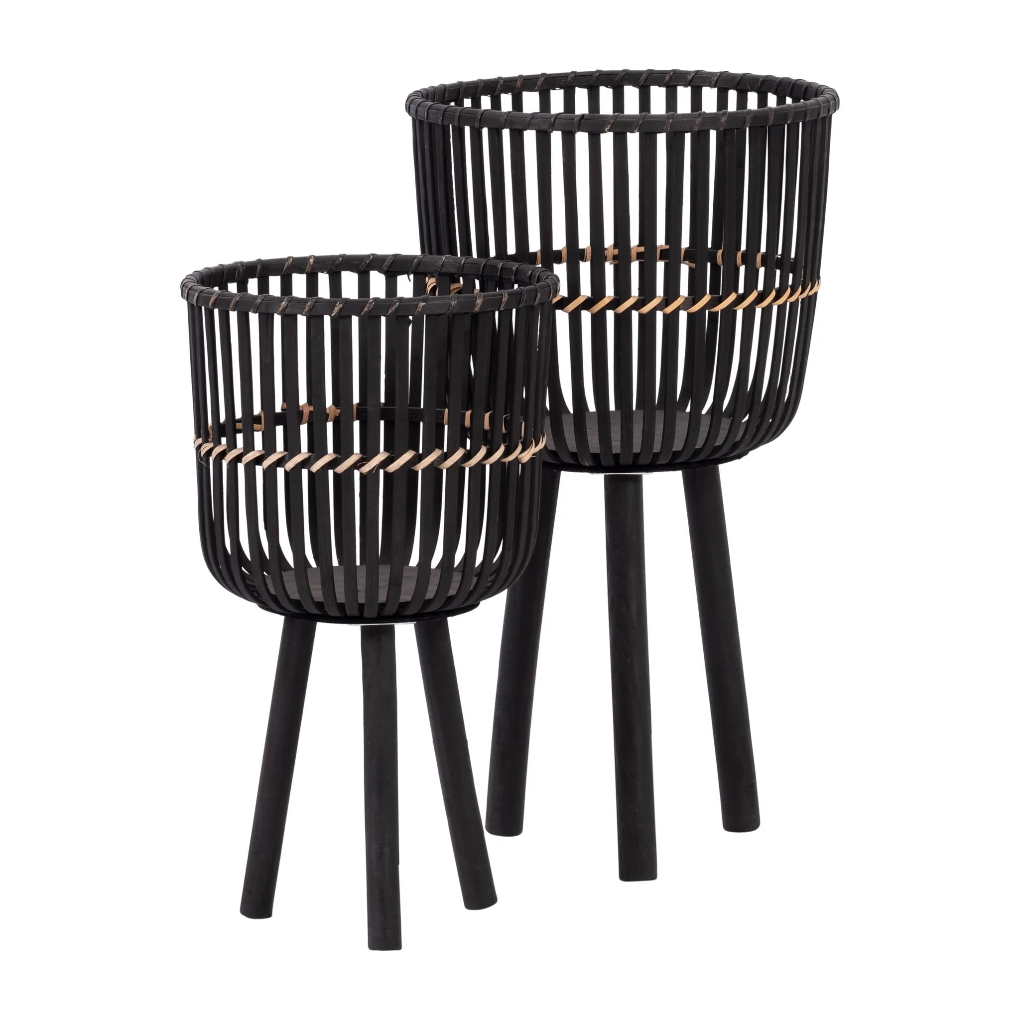 S/2 Bamboo Footed Planters 10/12", Black - Image 3