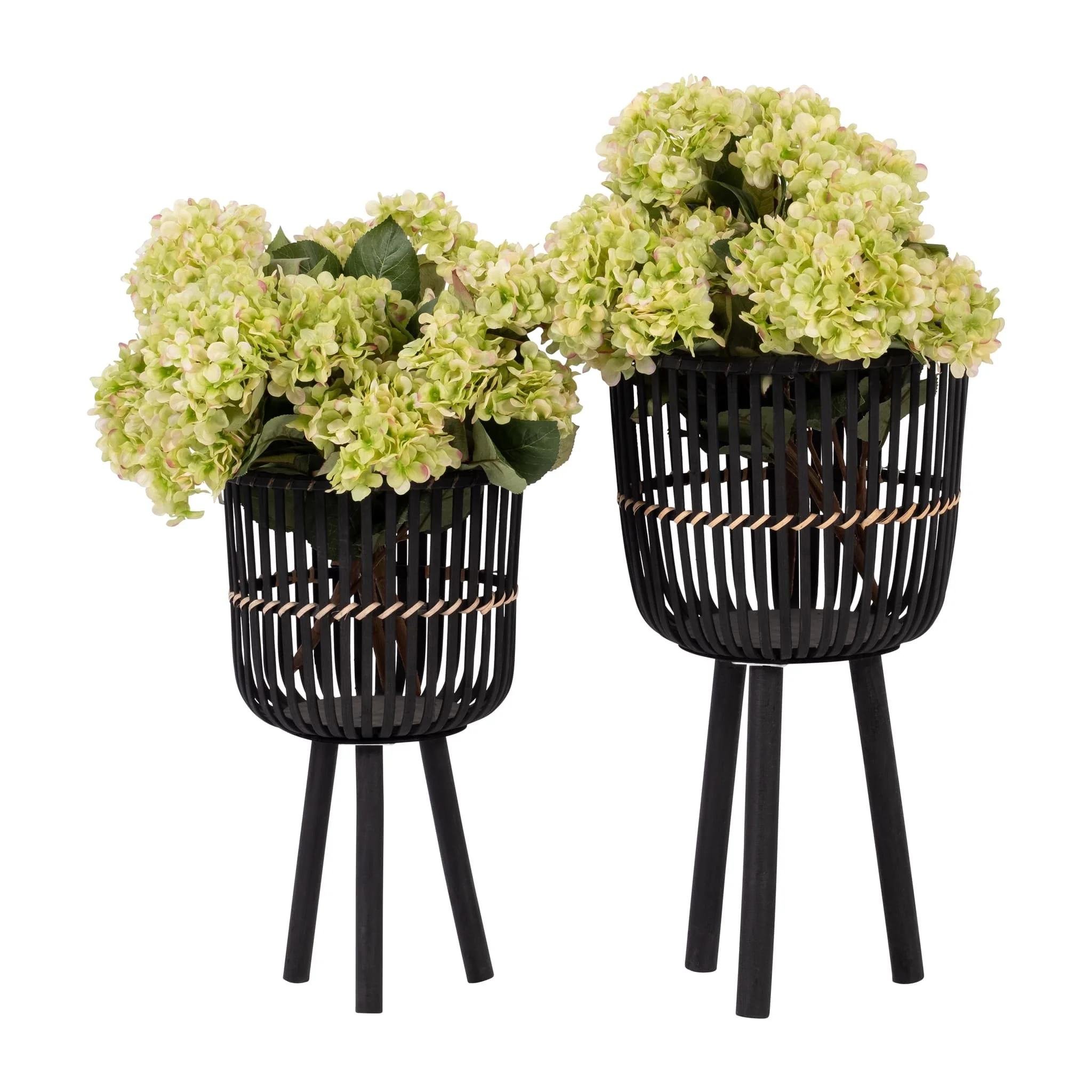 S/2 Bamboo Footed Planters 10/12", Black - Image 4