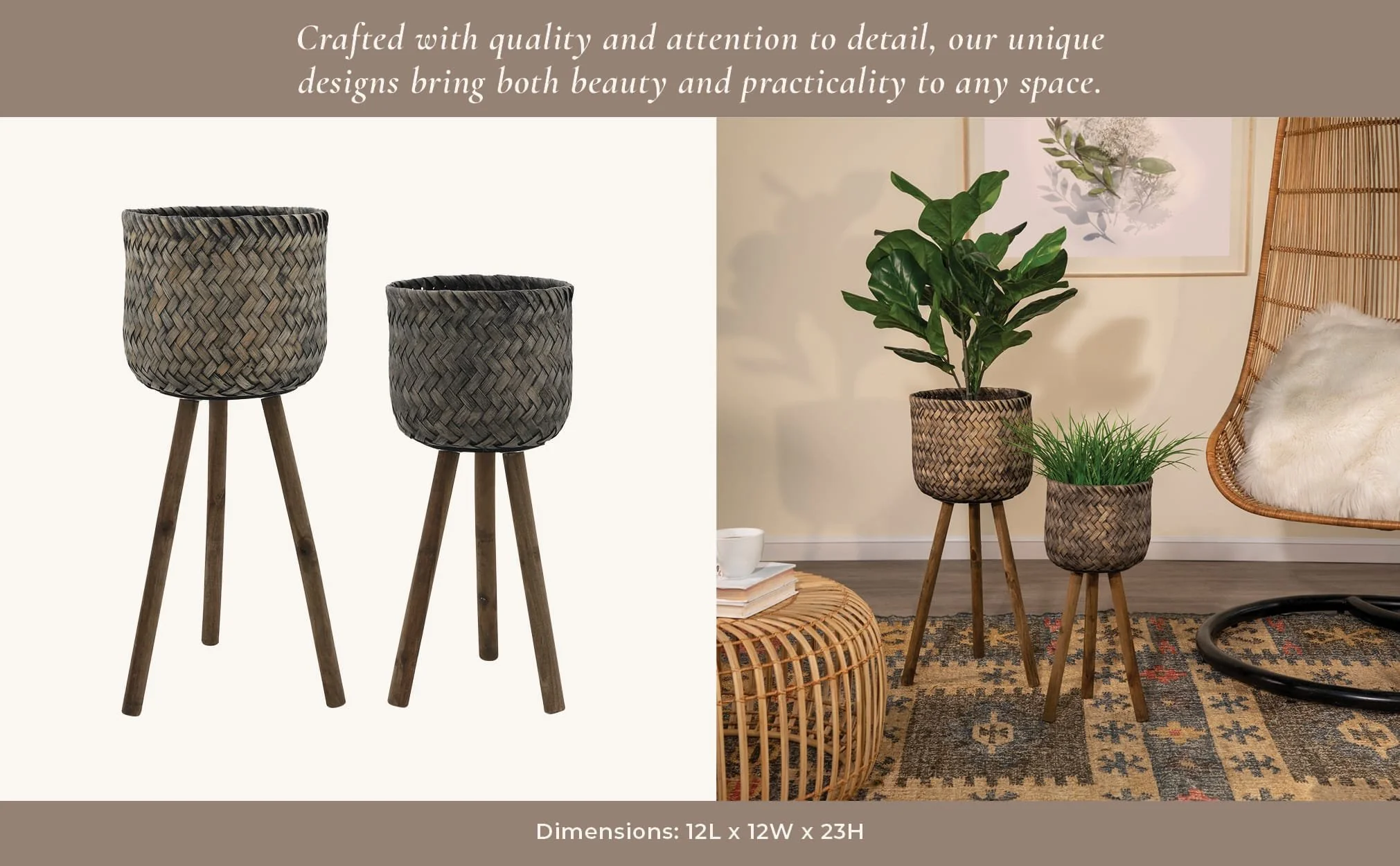 S/2 Bamboo Planters On Stands - Image 11
