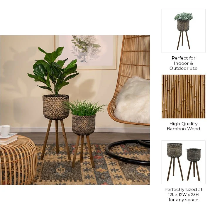 S/2 Bamboo Planters On Stands - Image 8