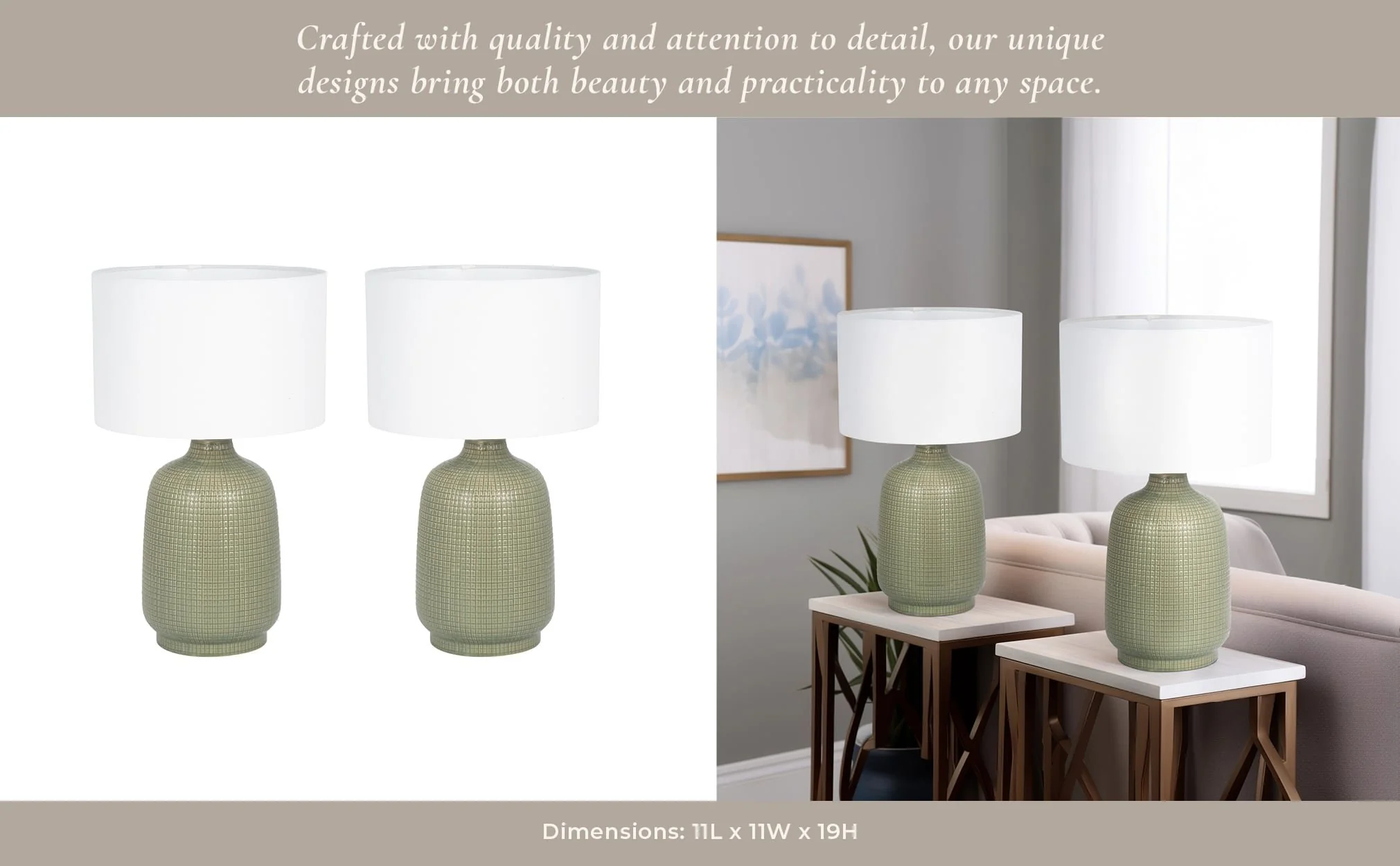 S/2 Ceramic 19" Table Lamp, Dk Sage - Image 12