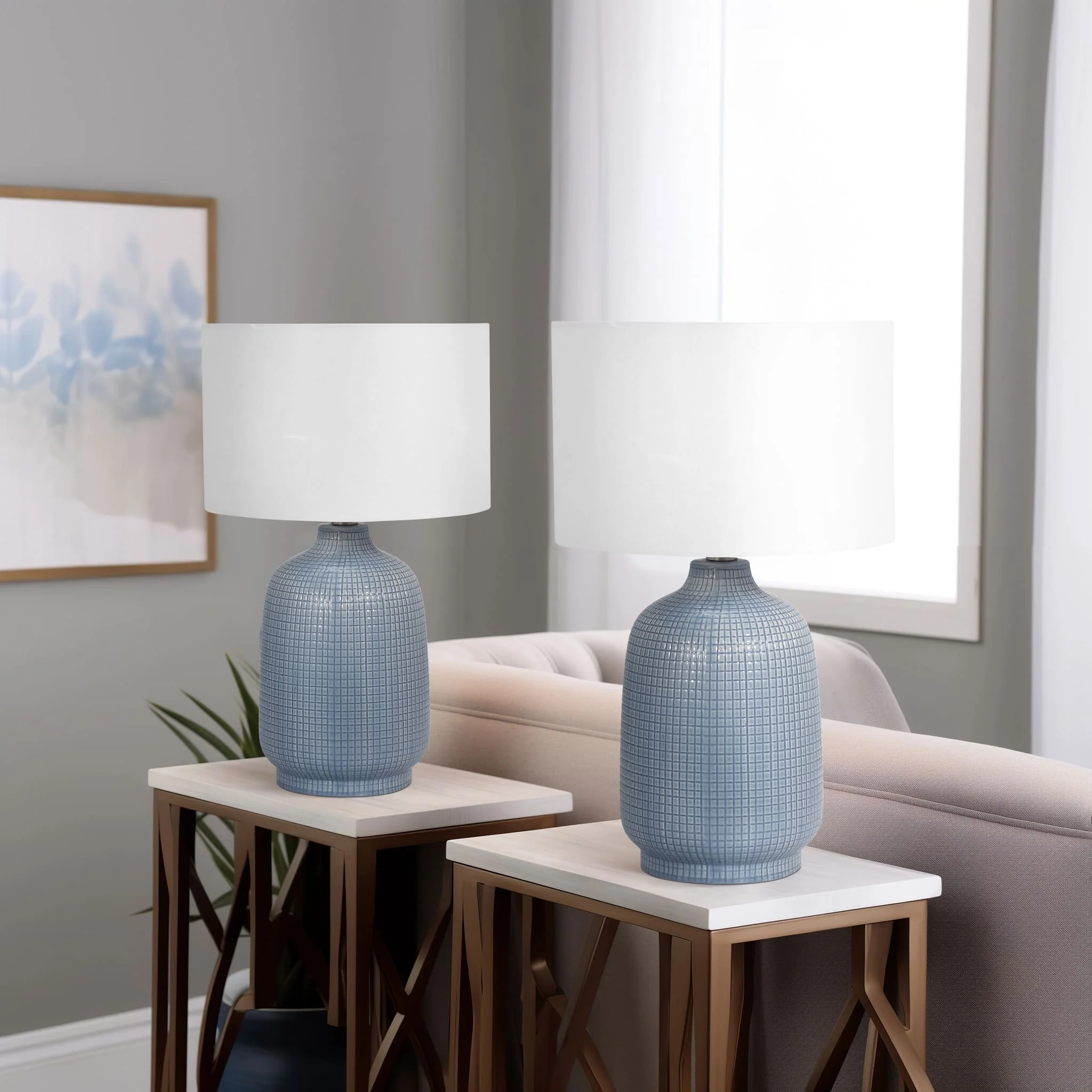 S/2 Ceramic 19" Table Lamp, Lt Blue - Image 11