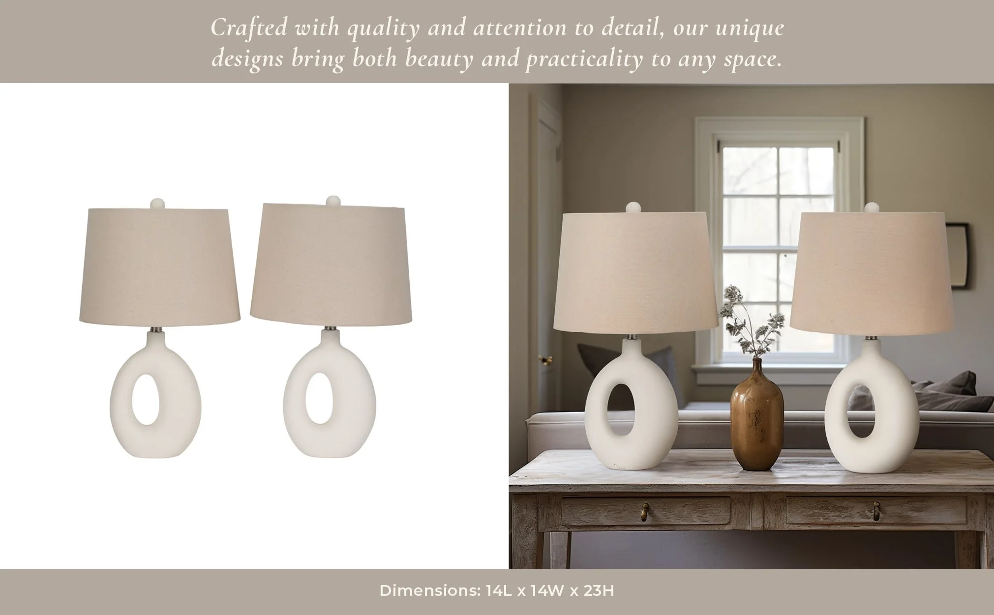 S/2 Ceramic 23" Open Cut Out Table Lamp, White/tan - Image 11