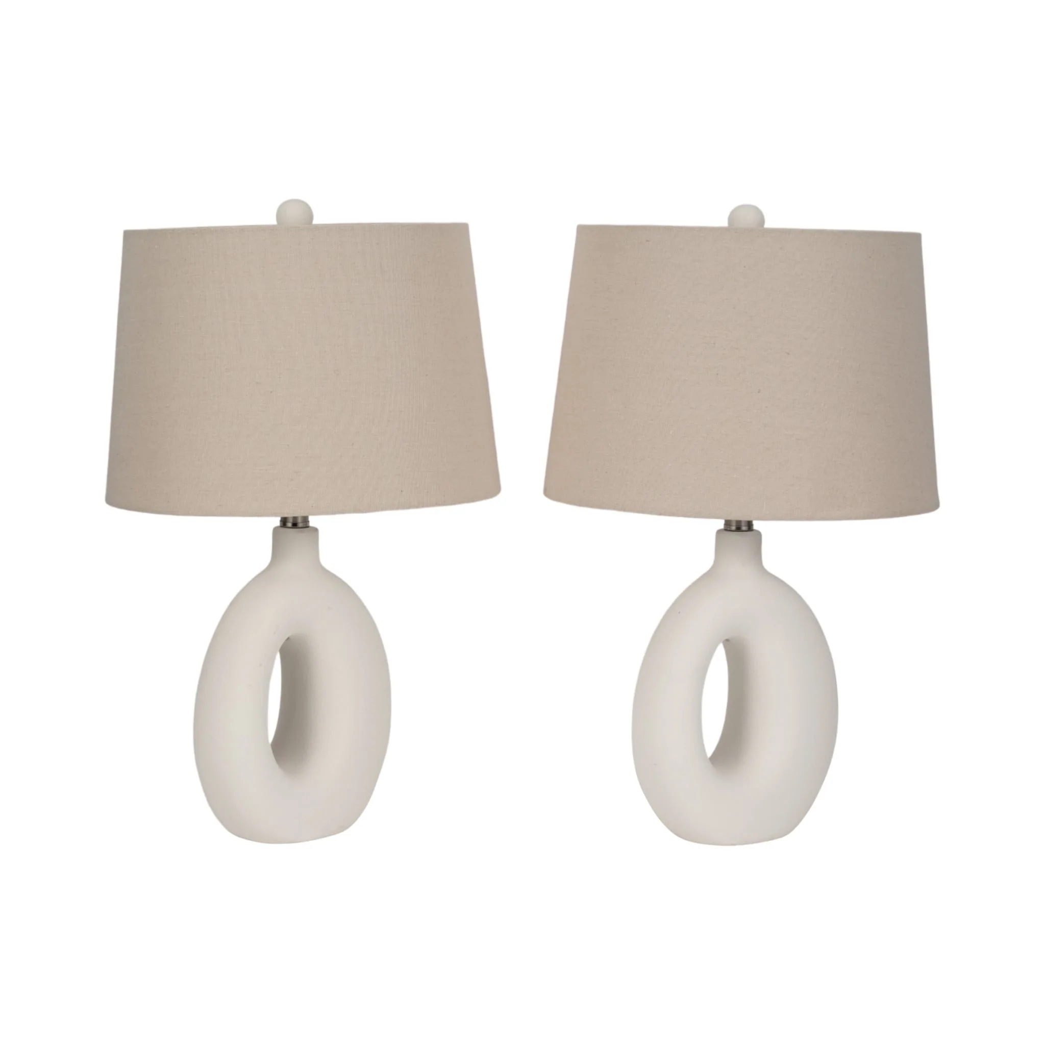 S/2 Ceramic 23" Open Cut Out Table Lamp, White/tan - Image 3