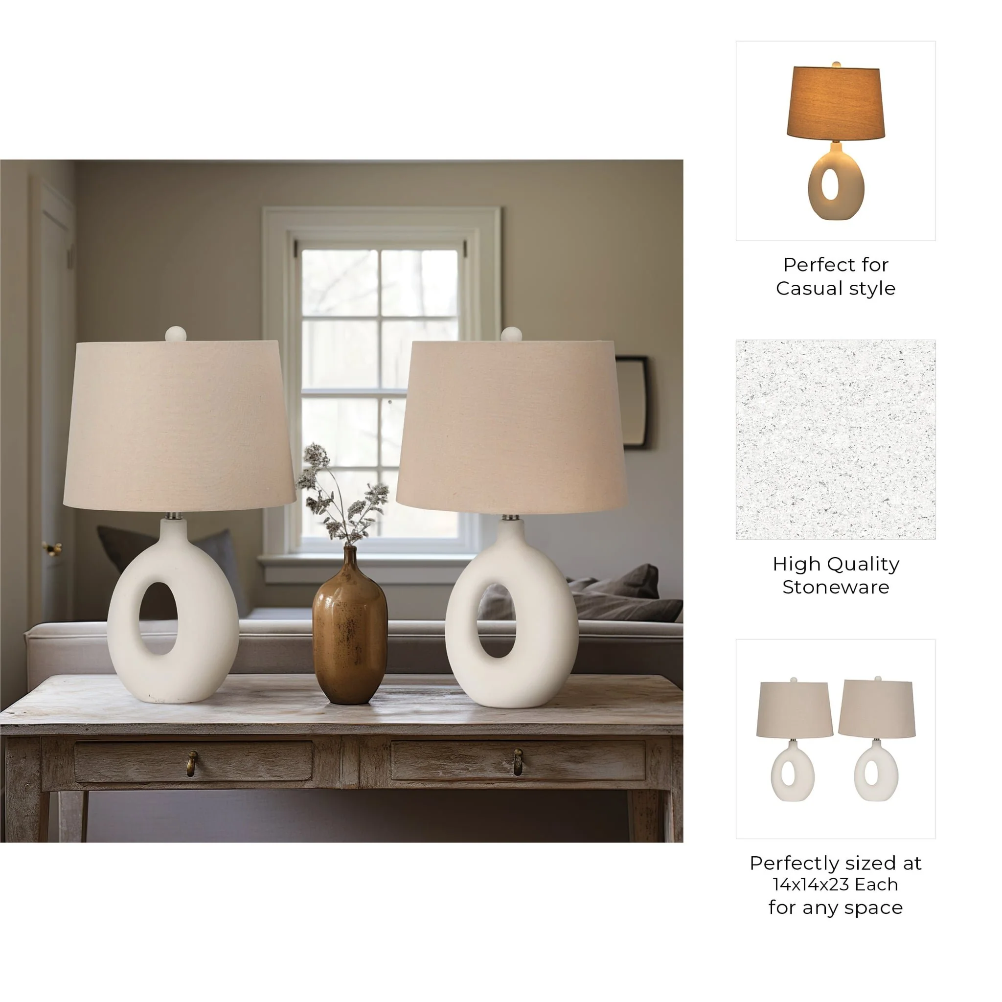 S/2 Ceramic 23" Open Cut Out Table Lamp, White/tan - Image 9