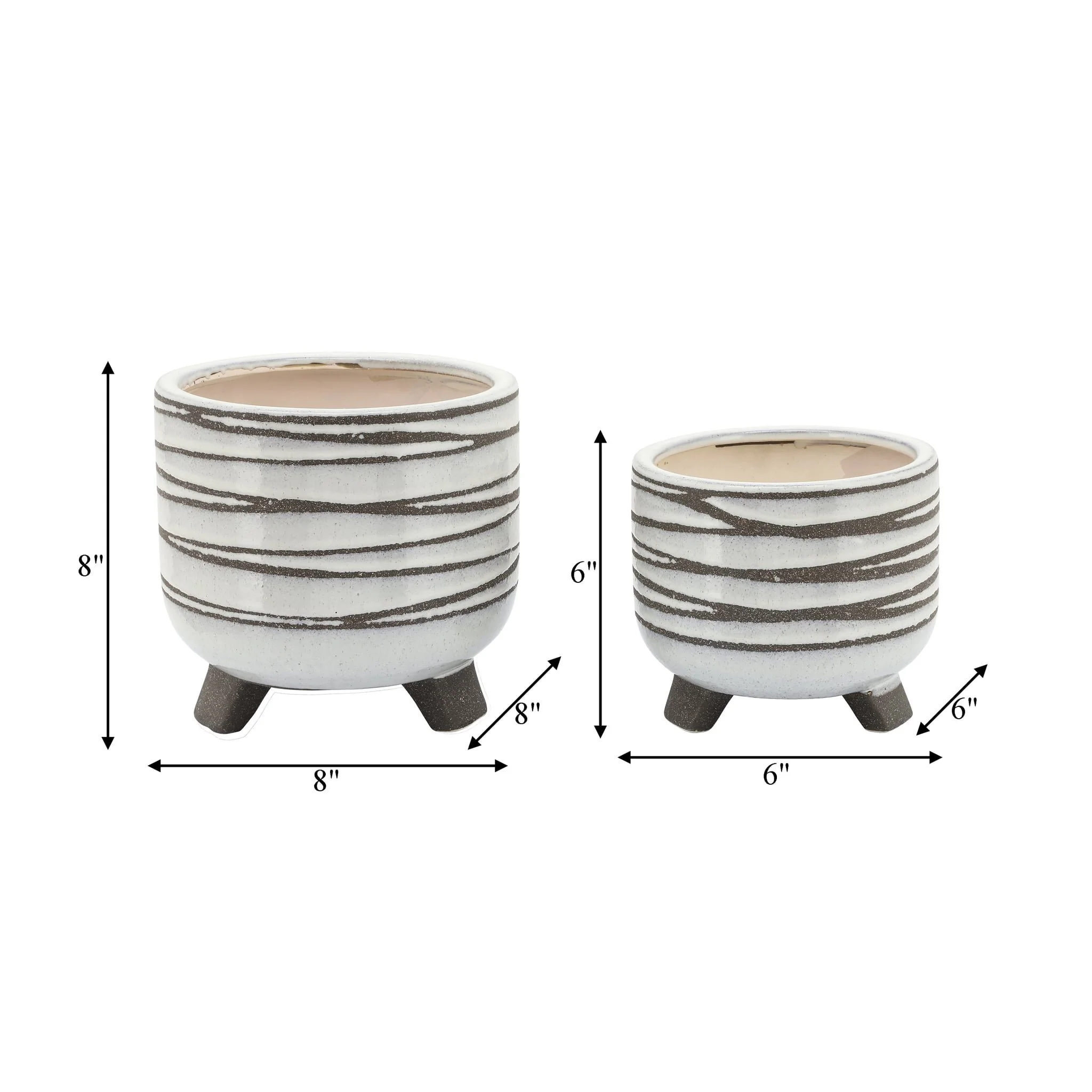 S/2 Ceramic 6/8" Footed Planter, White - Image 2