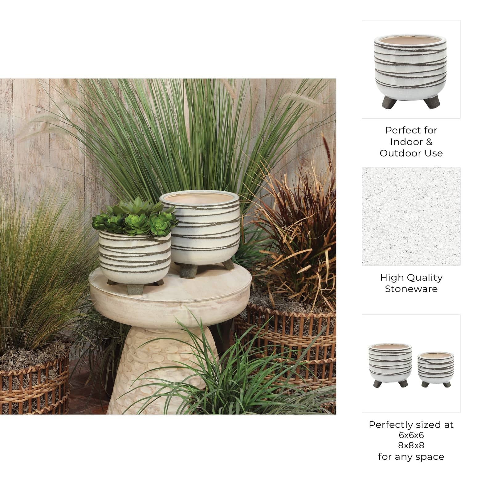 S/2 Ceramic 6/8" Footed Planter, White - Image 3